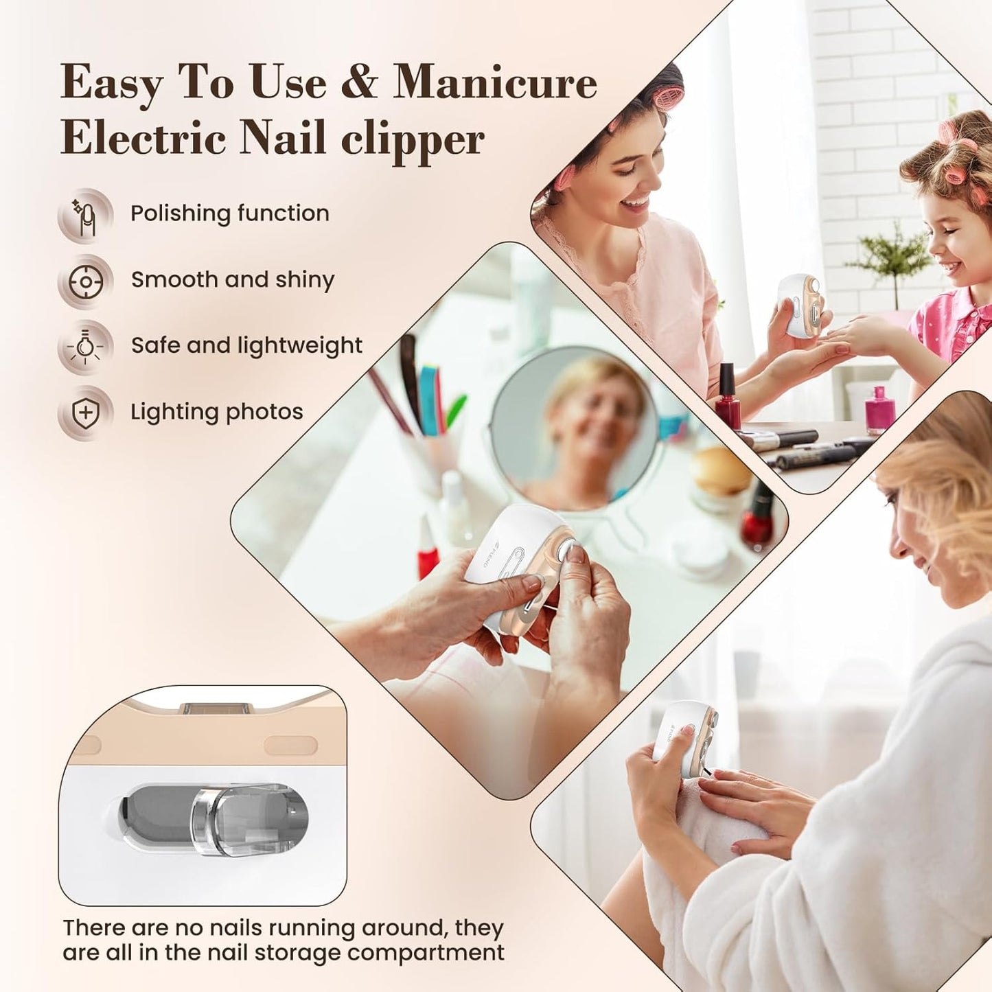 Electric Nail Clipper,2-in-1 Automatic Nail Clipper,ElectricNail Grinder,40DB Seniors Nail Trimmer,LED Light ElectricNail Trimmer for Baby,Kids,Adults,Seniors,Manicure Set,Nail Kit Portable White