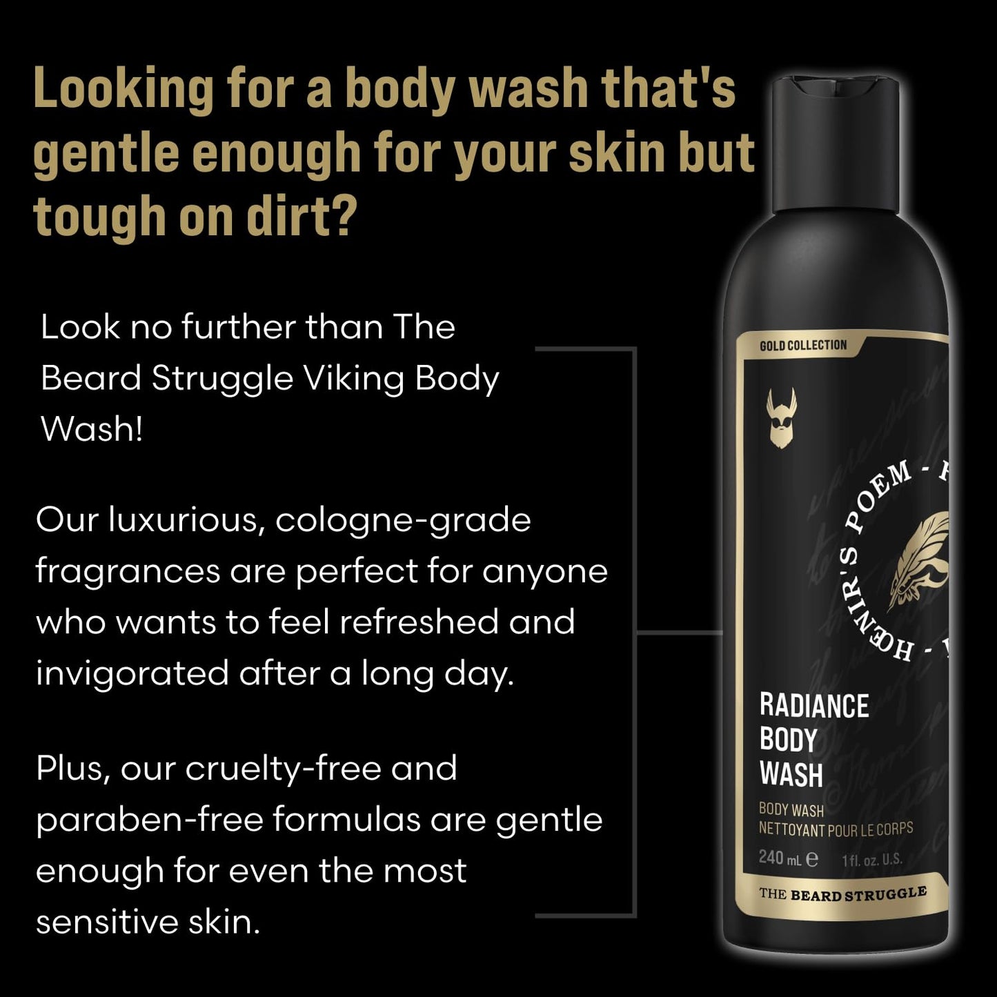 The Beard Struggle Men's Body Wash Surtr's Fury - Platinum Collection - Skin Cleaning Agent - Natural Body Wash - Shower Gel Liquid Soap - 240 mL / 8 US. fl. oz.