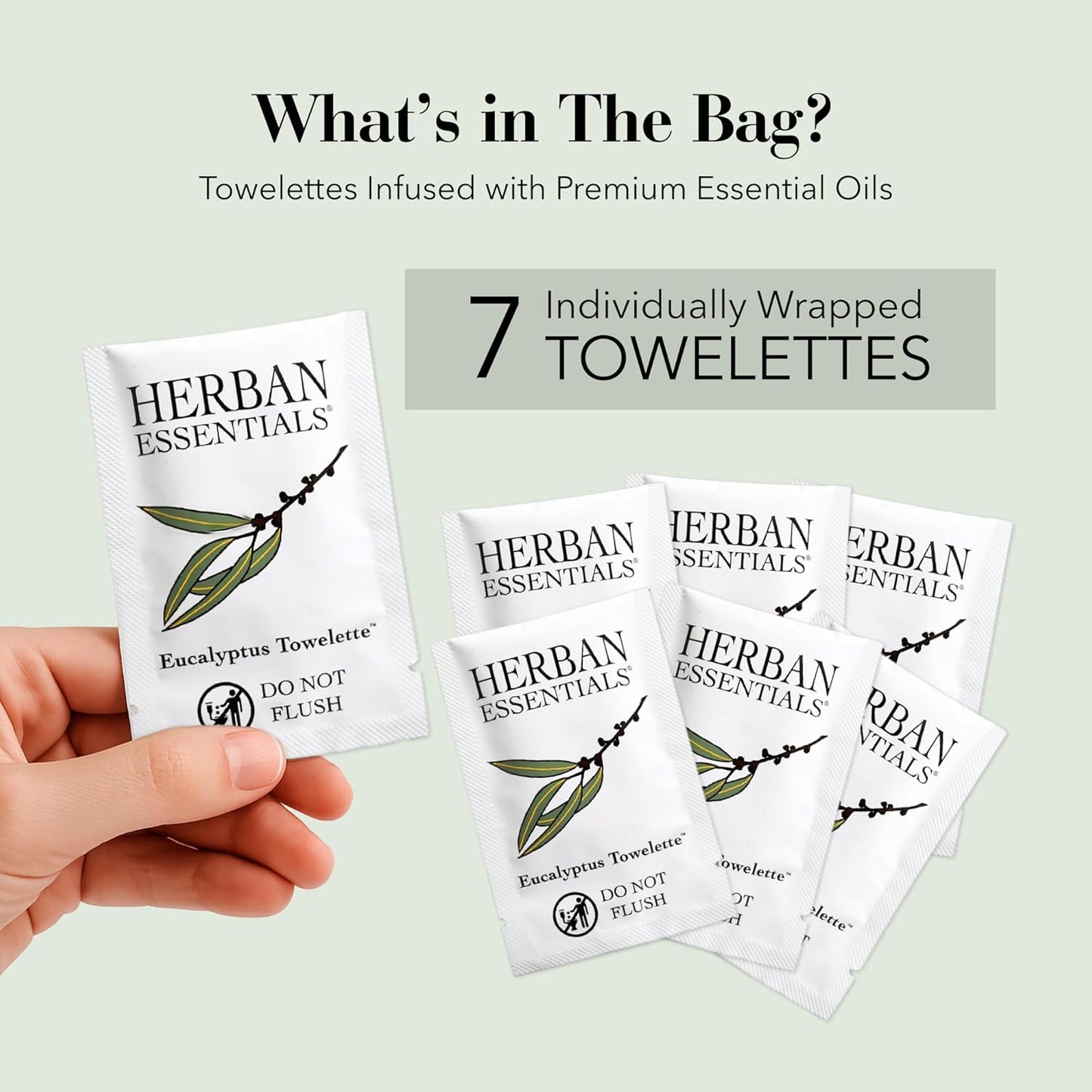 Herban Essentials - Eucalyptus Wipes & Towelettes - Essential Oil Wipes for Hands & Body - Travel Size Essentials and Toiletries - Natural, Individually Wrapped, Disposable & Moist Refresh (7 count)