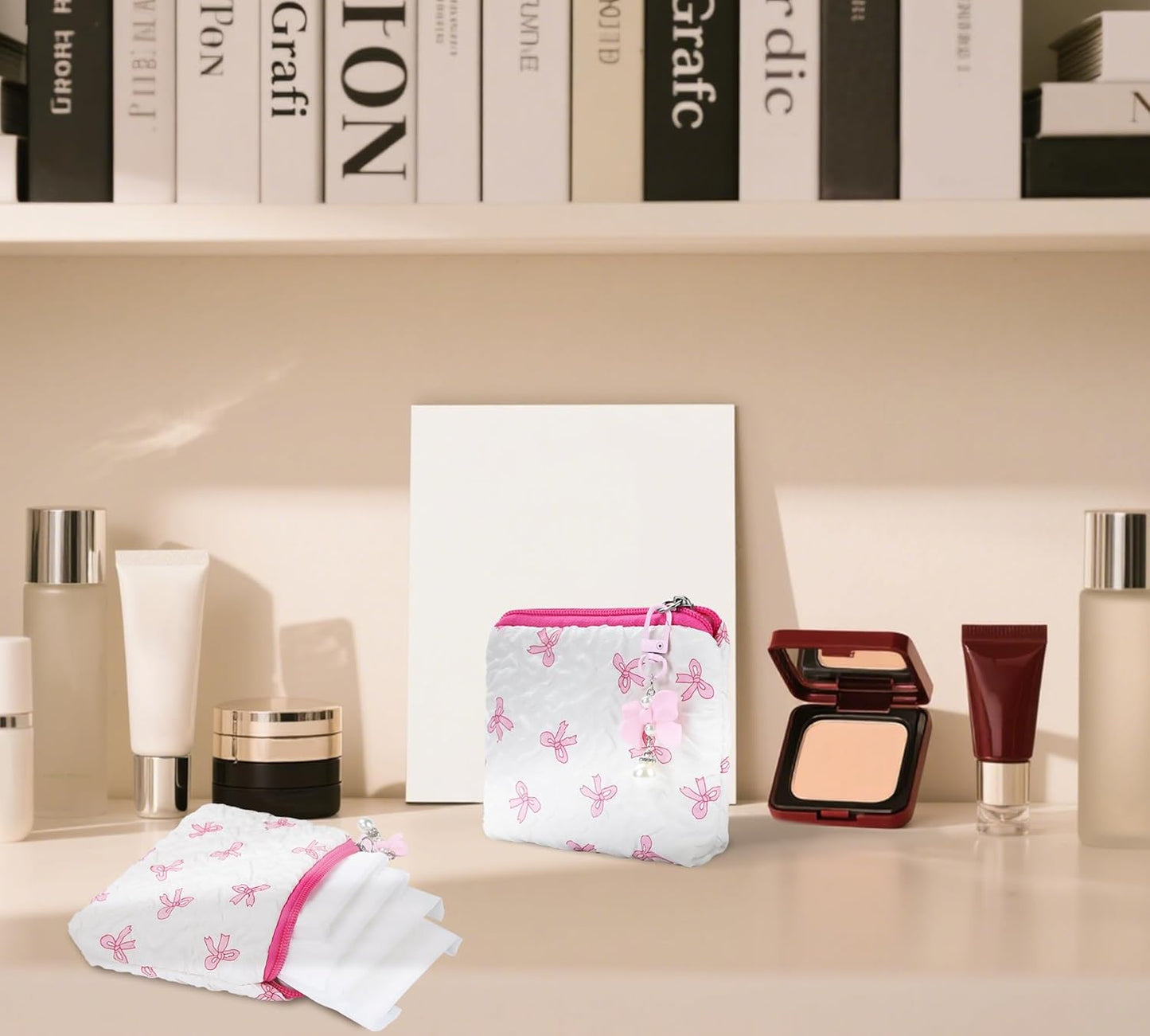 Period Bag for Women,Cute Corduroy Sanitary Napkin Storage Small Pouch with Bow Design,Sanitary Napkin Storage Bag,Pink