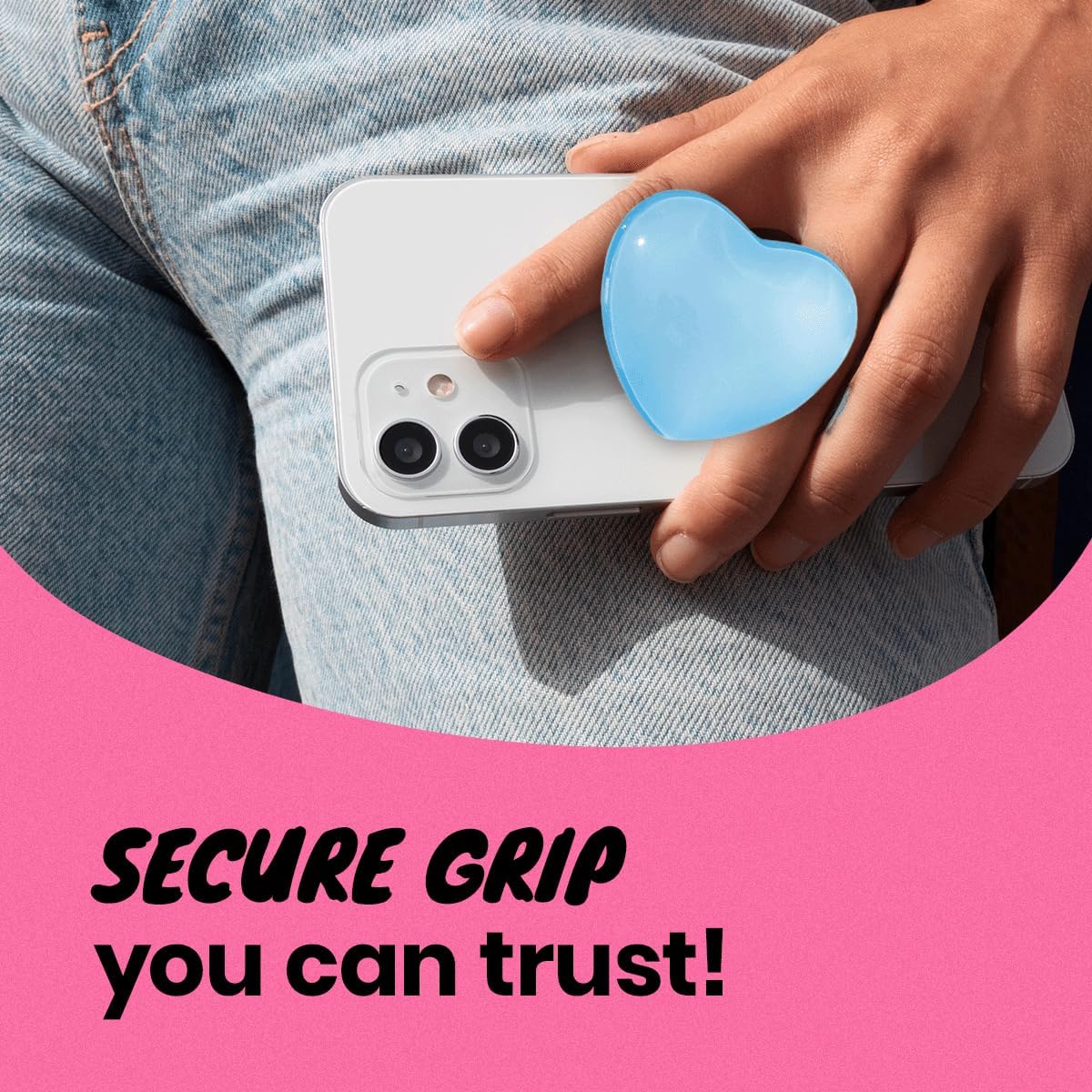 OnTheGrip Cute Glass Heart Design Collapsible Expandible Mobile Phone Grip Stand Holder for Smartphone Tablet Cell Phone Accessory (Blue)