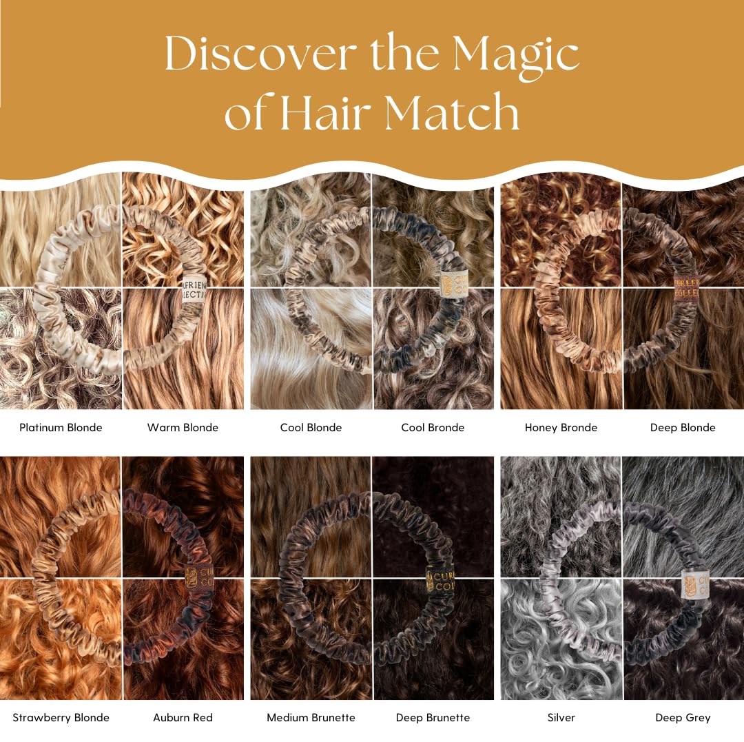 Authentic Mulberry Silk Skinny Hair Match Scrunchies for Women, Anti Breakage Hair Ties for Curly Thick & Thin Hair, 100% Silk for Buns & Ponytail, Silver/Deep Grey (4 Pack)