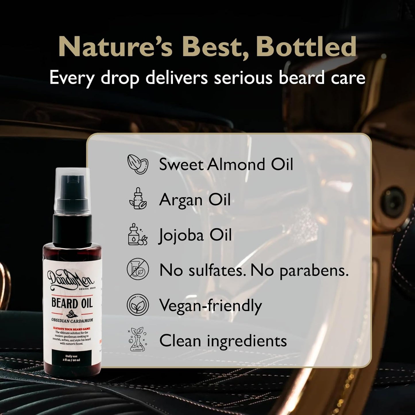 Beard Oil | Hydrating and Conditioning Formula with Sweet Almond & Argan Oils | 2 oz (Obsidian Cardamom)