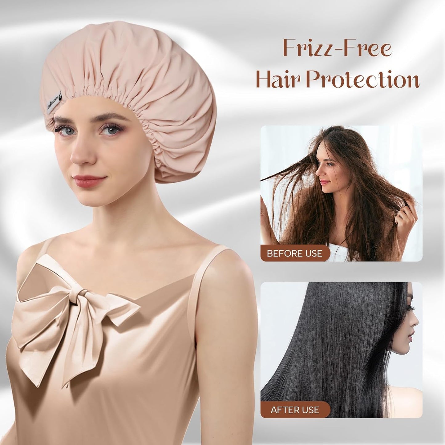 Years calm Shower Cap Reusable Waterproof, Double-Layer Hair Cap, with Elastic Band, Ideal for Shower, Spa, Travel & Cleaning (Light pink, One Size)