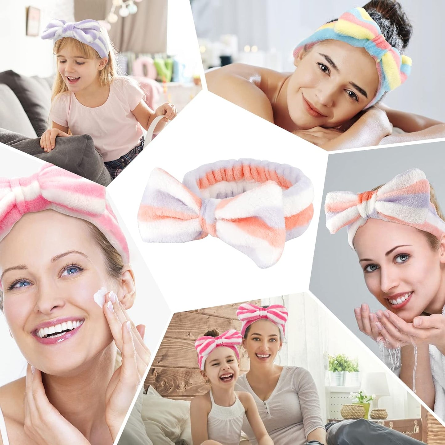 Casoty 6 Pcs Hairband, Soft Coral Fleece Makeup Headband, One Size Fits All Material, Good Elasticity, Wide Application for Washing Face, Yoga, Halloween