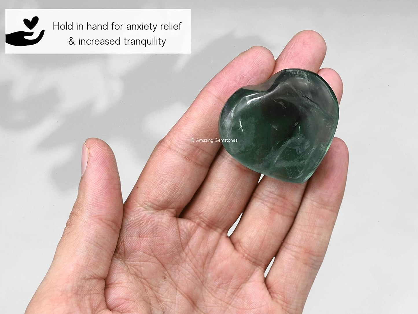 Amazing Gemstone Green Fluorite Crystal Heart Palm Stone - Pocket Massage Worry Stone for Natural Body Chakra Balancing, Reiki Healing and Crystal Grid
