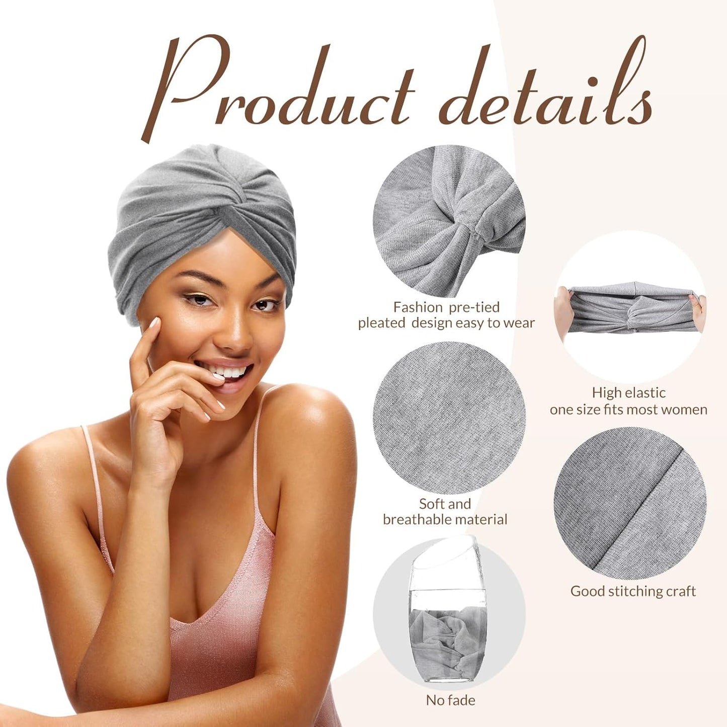 SATINIOR 4 Pieces Turbans for Women Soft Pre Tied Knot Fashion Pleated Cancer Turban Cap Chemo Headwrap Sleep Hat, 4 Colors