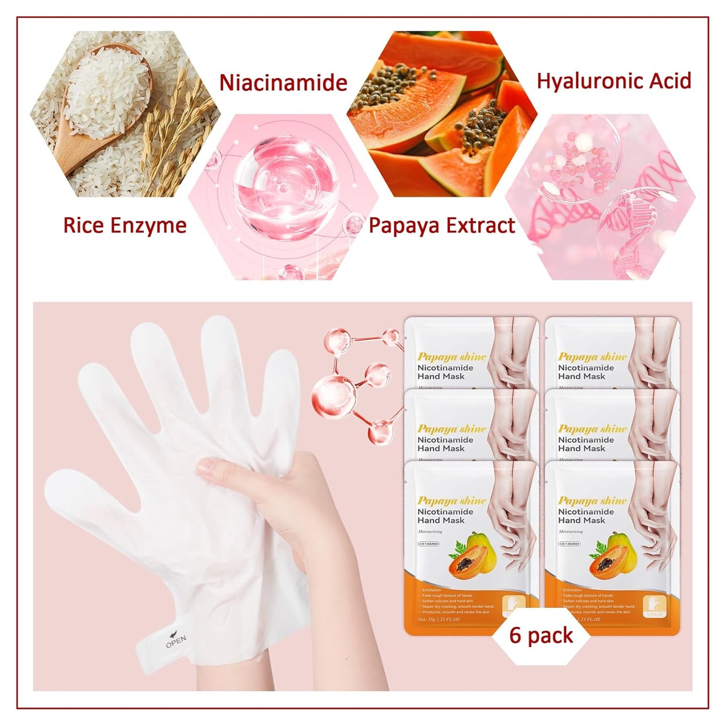 Hand Masks Moisturizing Gloves,6 Pairs Hydrating Hand Peel Masks Gift Set for Dry Cracked Hands Care,Long-lasting and Non-greasy Hand Moisturizer Gloves for Women M