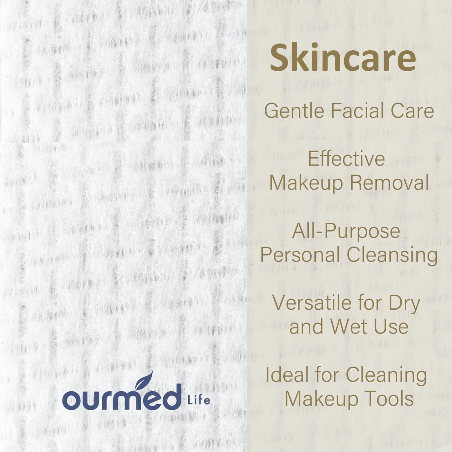 Ourmed Life Face Towels, Disposable Biodegradable Facial Towels for Sensitive Skin, Lint- free Face Wipes for Washing Face, Skincare and Makeup Remover, Dry Wipes, 10"×12" Extra Large, 100 Count