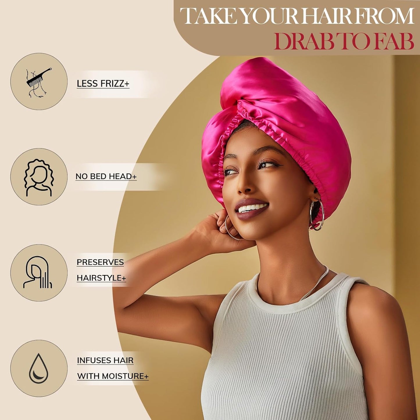 PROMEED Long Silk Hair Turban with Hyaluronic Acid Infusion, 100% 23 Momme Mulberry Silk Bonnet Hair Wrap for Sleeping