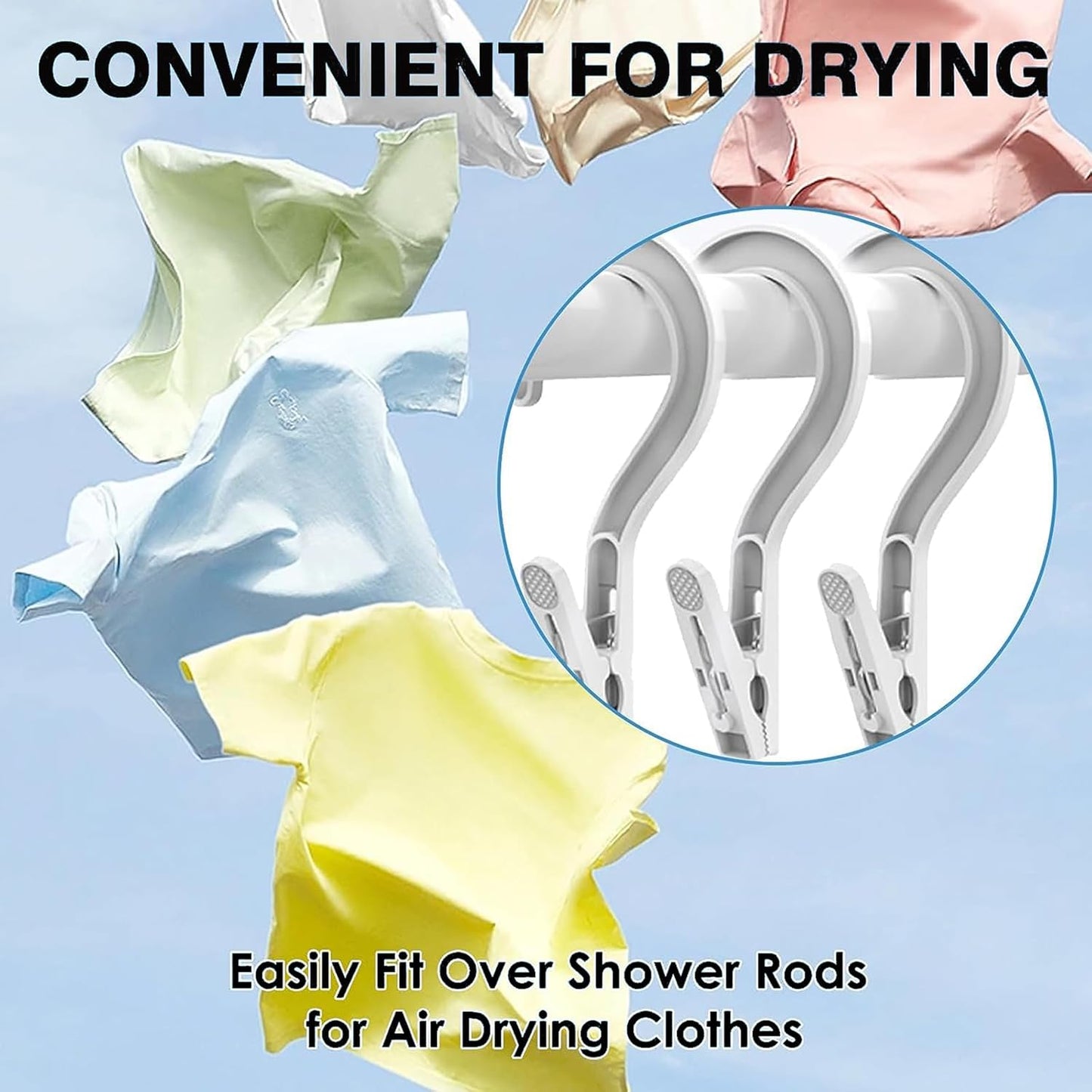 12pcs Laundry Hooks with Clips Plastic Hanger Closet Organize Clothes Hangers Pins Super Strong Hanger Clips for Bathroom Travel Portable,White