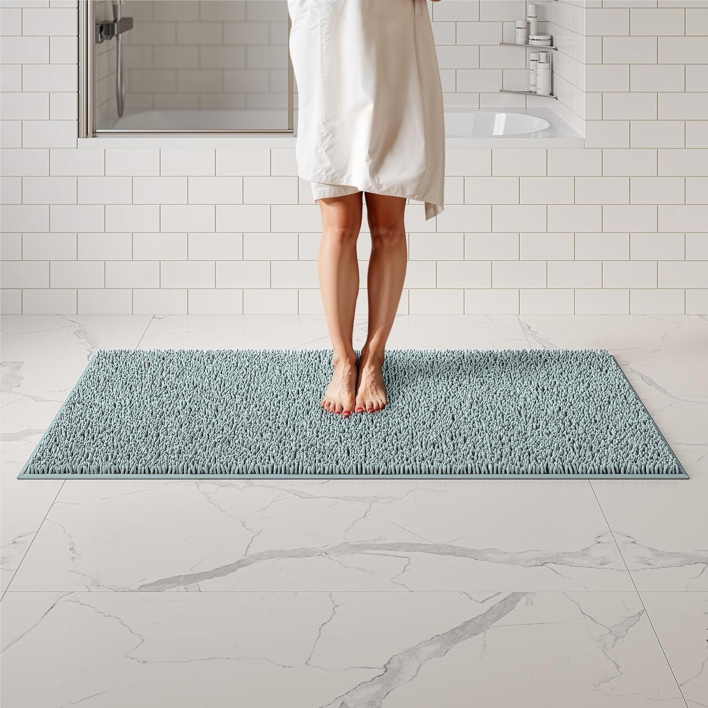 Chenille Bath Mats, Plush Absorbent Bath Mats Quick Dry, Soft & Machine Washable, Non Slip Carpet For Bathroom, Thick Bathroom Rugs, Shower Restroom Rug Mat, Alfombras De Baño, Bathrugs Matts, 61"x31"