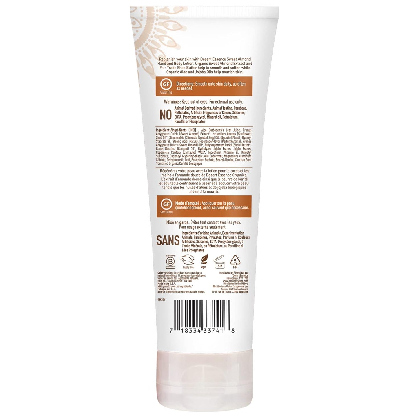 Desert Essence Hand and Body Lotion, Sweet Almond, 8 oz