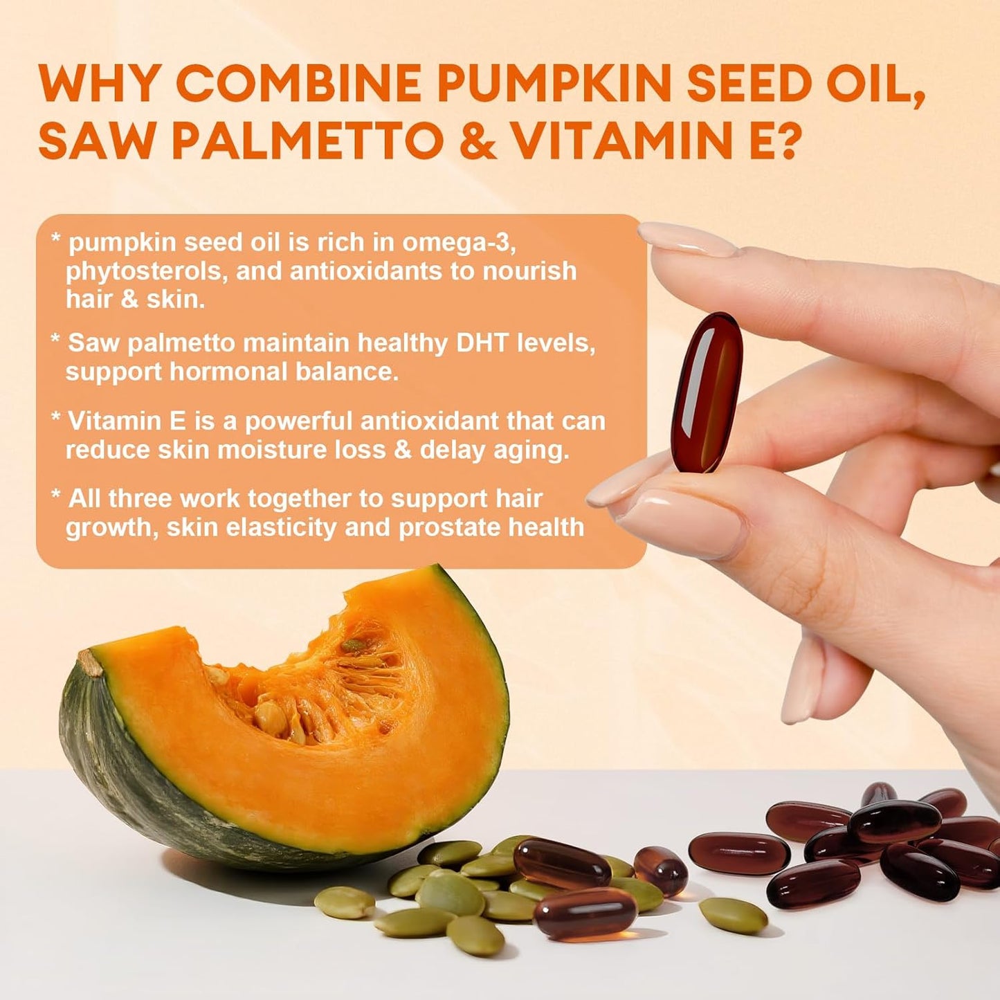 Pumpkin Seed Oil with Saw Palmetto Capsules, High Concentrated Pumpkin Seeds Oil Supplement, Cold Pressed, Supports Hair, Urinary, Bladder & Prostate Health, Vegan, Non-GMO, 180 Softgels