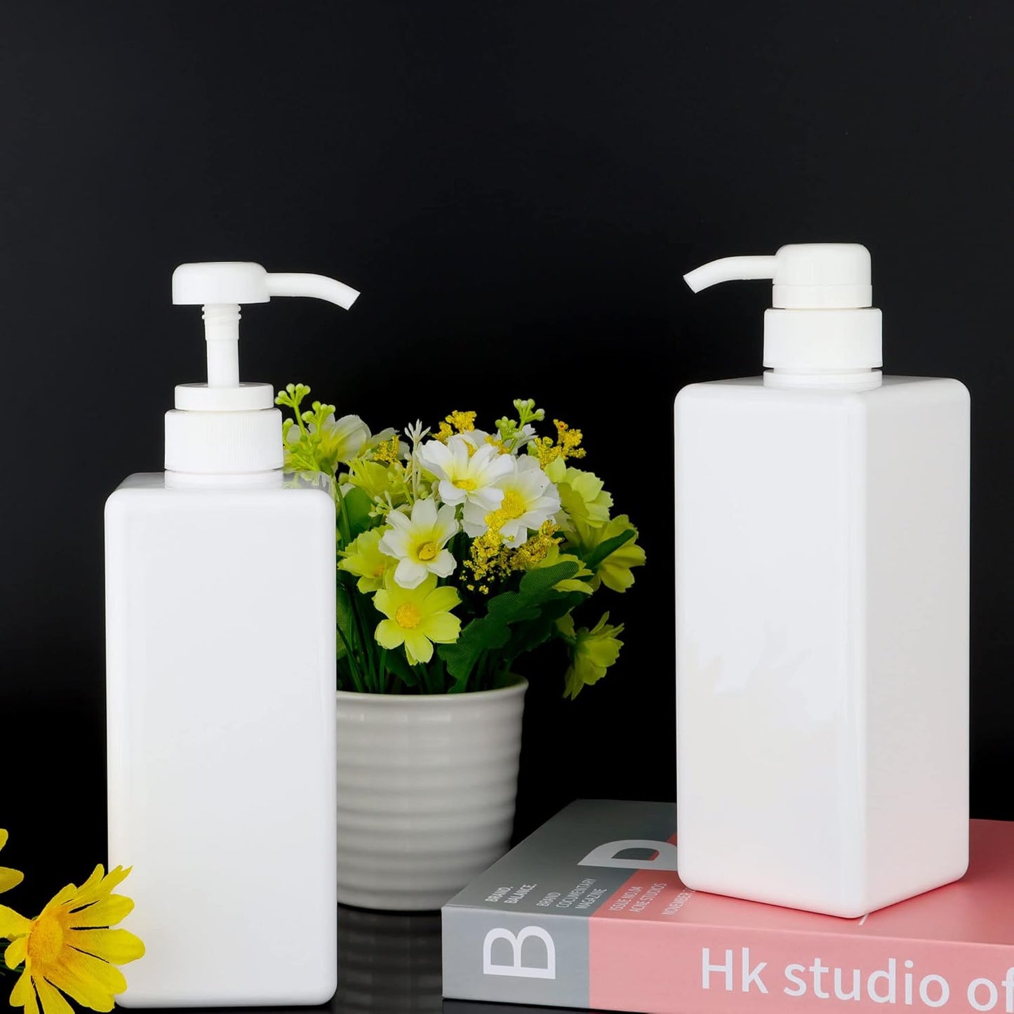 Pump Bottle Dispenser 22oz/650ml Jansburg 2Pack Refillable Square Plastic Lotion Dispenser Empty Lotion Pump Bottle for Essential Oil Lotion, Shampoo, Bathroom Travel White