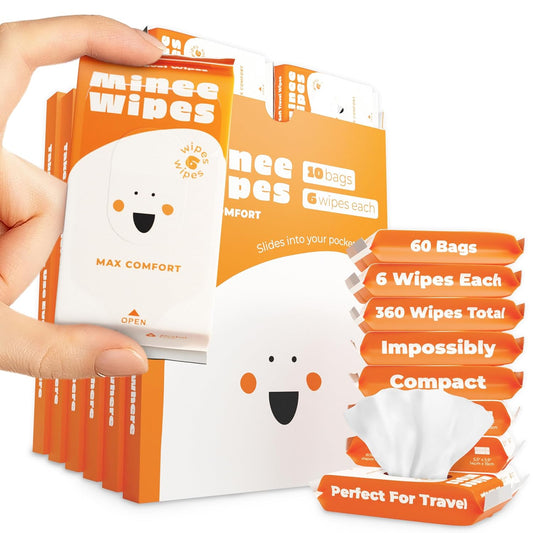 Impossibly Compact Travel Wipes - 99.5% Water - Safe for Sensitive Skin & Hypoallergenic, Resealable, Thick & Durable - For Adults, Kids & Baby Care - Unscented, 60 Pack Total 360 Wipes