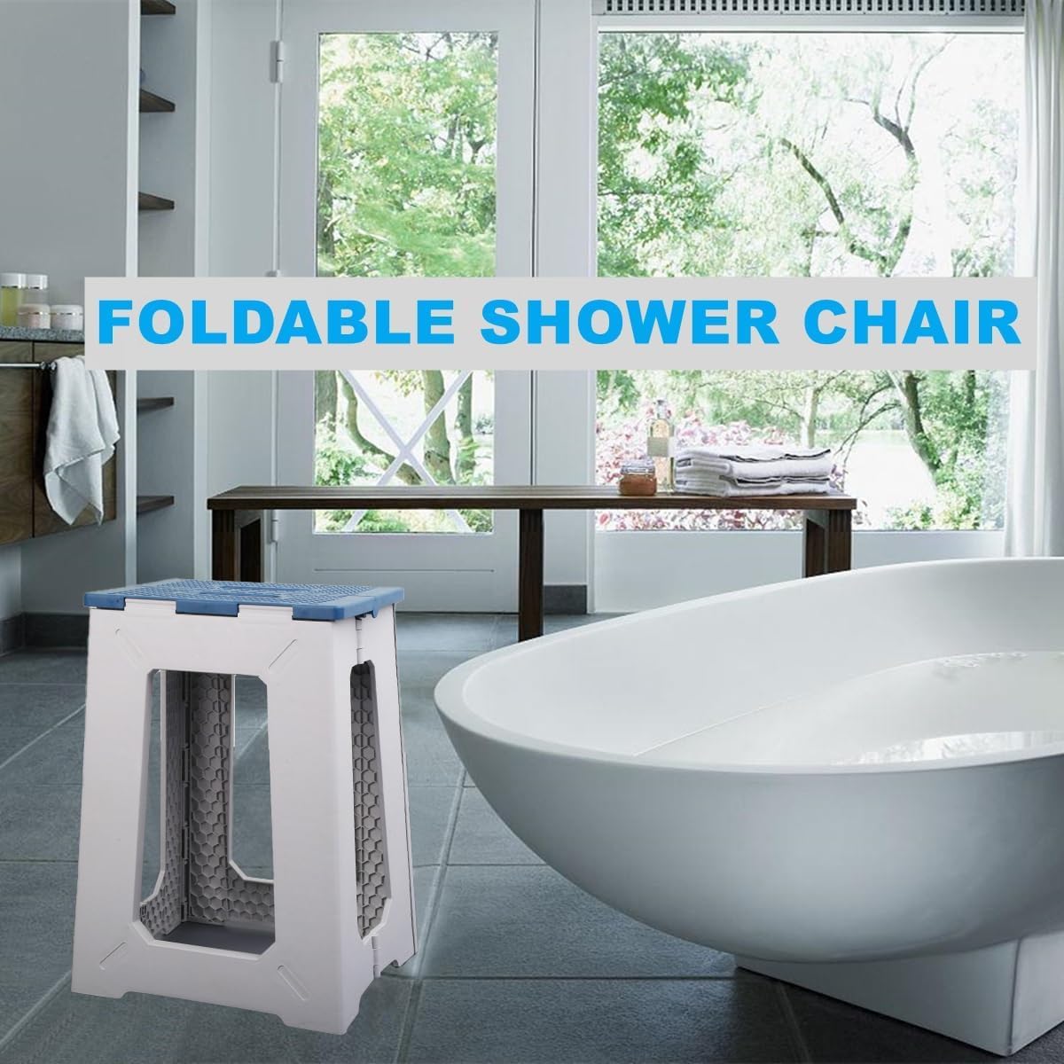 Bathroom Foot Rest Stool, Foldable Waterproof Plastic Step Stool, Non-Slip Compact Stool for Shower, Holds Up to 330 lbs, 17.7 inches