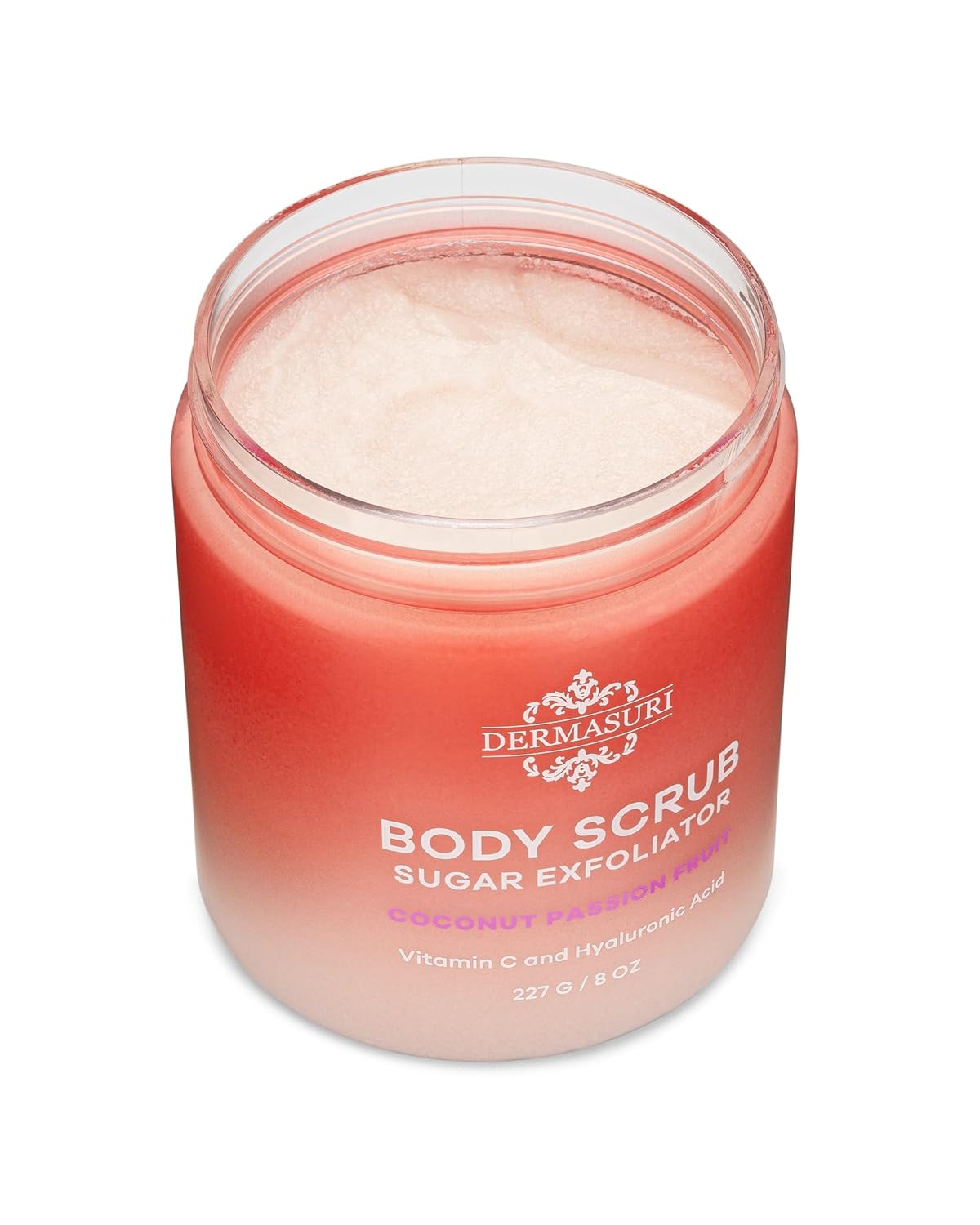 Dermasuri - Exfoliating Sugar Scrub - Body Scrubber for Men & Women - Exfoliates & Removes Dead, Dry Skin for a Soft & Radiant Glow - Deep Hydration - Stocking Gifts for Women - Coconut Passion Fruit