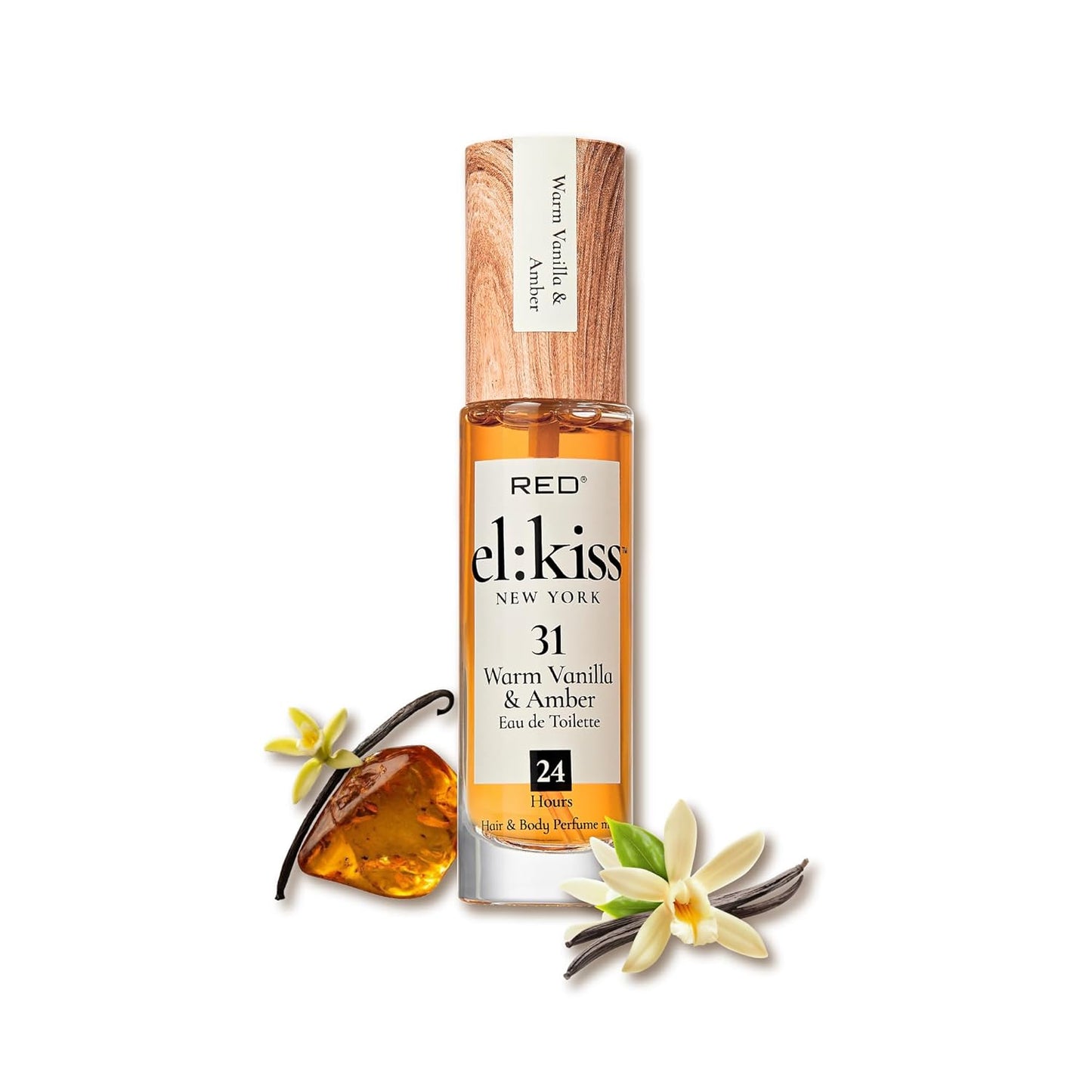 EL:KISS Hair Perfume & Body Mist, Warm Vanilla & Amber Eau de Toilette 30mL (1.01 Fl Oz), Hydrating & Long-Lasting, Alcohol-Free & Mineral Oil-Free, Infused with Jojoba, Argan Oil & Aloe Vera