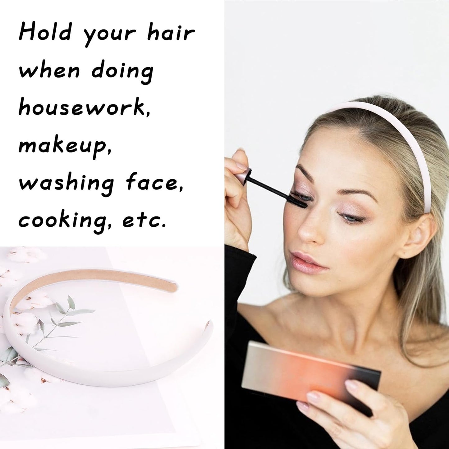 Wecoe White Satin Headbands, 10pcs Non Slip Fashion Hair Bands for Women & Girls' Hair - Holiday & DIY Costume Accessories