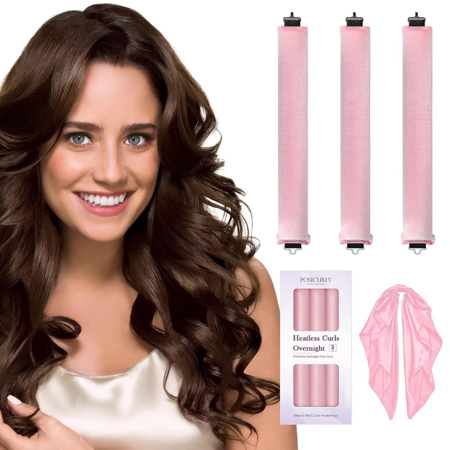 Heatless Hair Curler Overnight Curls-3 Pcs No Heat Curling Blowout Rod to Sleep In,Hair Rollers with Satin Scarf