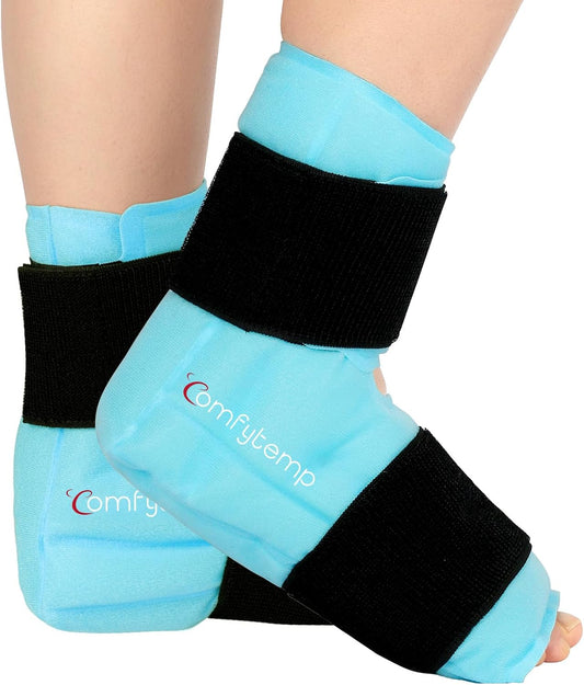 Comfytemp Large Ankle Foot Ice Pack Wrap for Plantar Fasciitis Relief, Ankles Brace for Sprained Ankle, Heel Spur, Swelling, Achilles Tendonitis, Pain, Hot & Cold Therapy, Surgery Get Well Gift, 2 Pcs