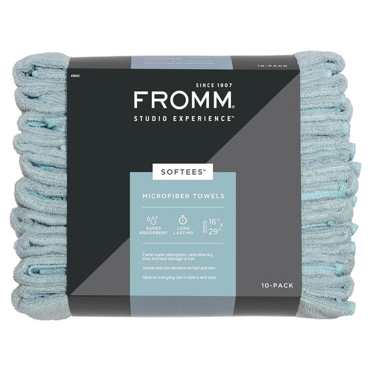 Fromm Softees Microfiber Salon Hair Towels for Hairstylists, Barbers, Spa, Gym in Aqua, 16" by 29", 10 count Perfect Hair Care Towel for Drying Curly, Long, Wavy Hair
