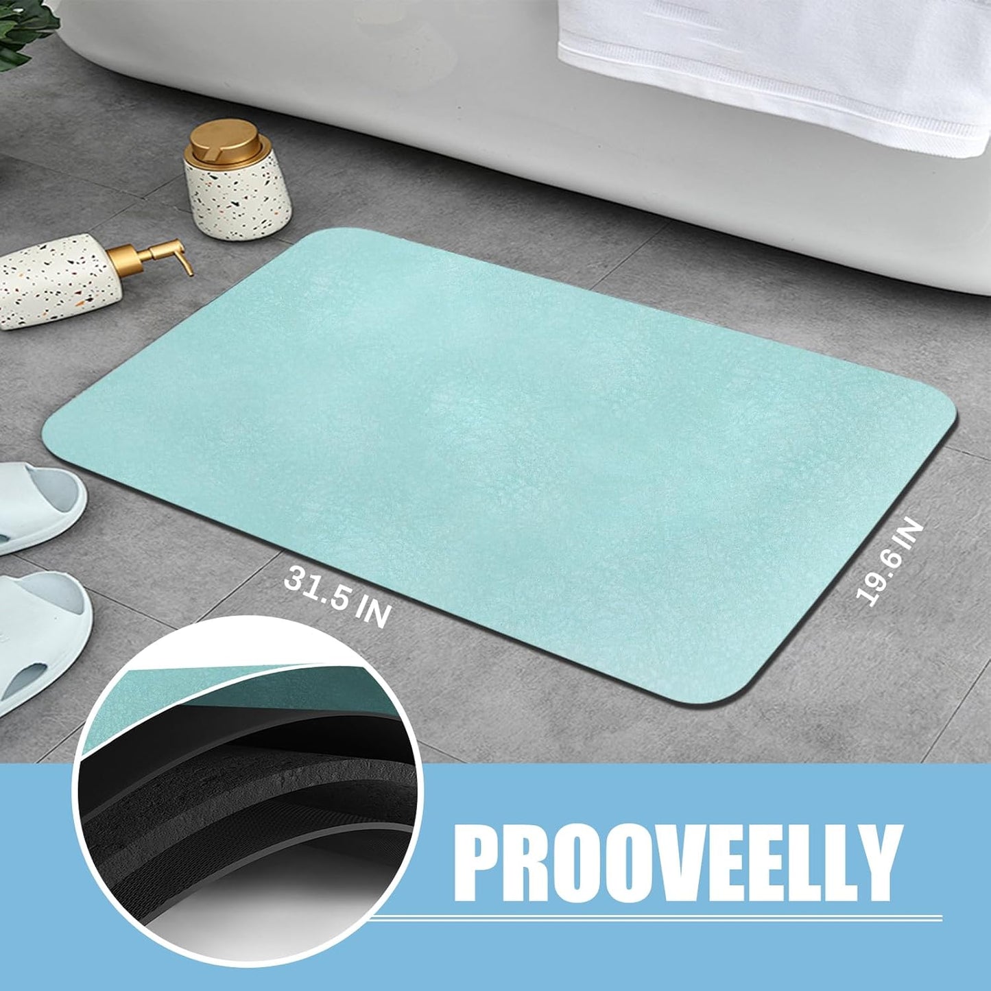 Diatomaceous Earth Bath mat Bathroom Rugs Super Absorbent Quick Dry Non Slip Bath Mat Thin Bathroom Floor Mats Fit Under Door-Shower Rug for in Front of Bathtub Shower, Green, 19.6"x31.5"