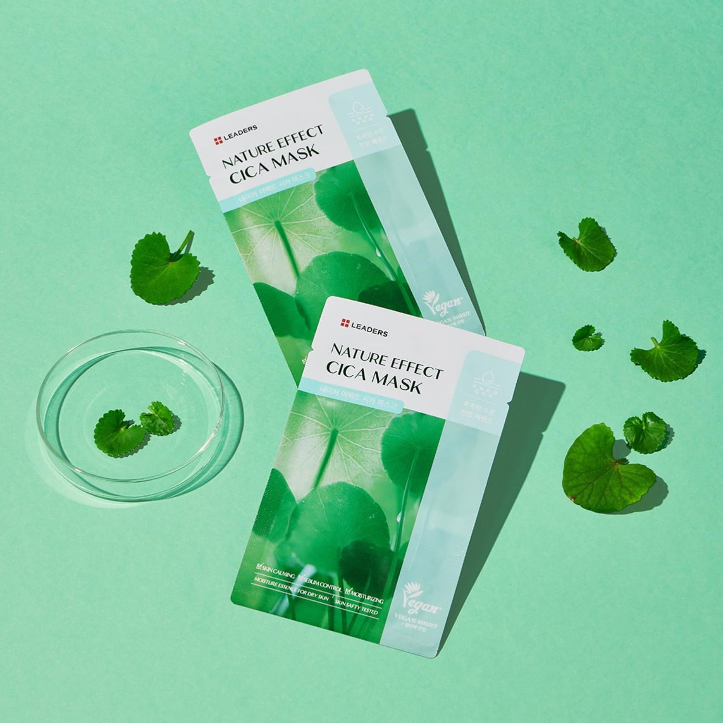 LEADERS Nature Effect Cica Mask – Hydrating & Soothing Face Mask with Cica & Tea Tree Extracts for Healthy Skin, Skin Calming & Moisturizing, Vegan & Plant-Derived, Sebum Control - 10 Sheets