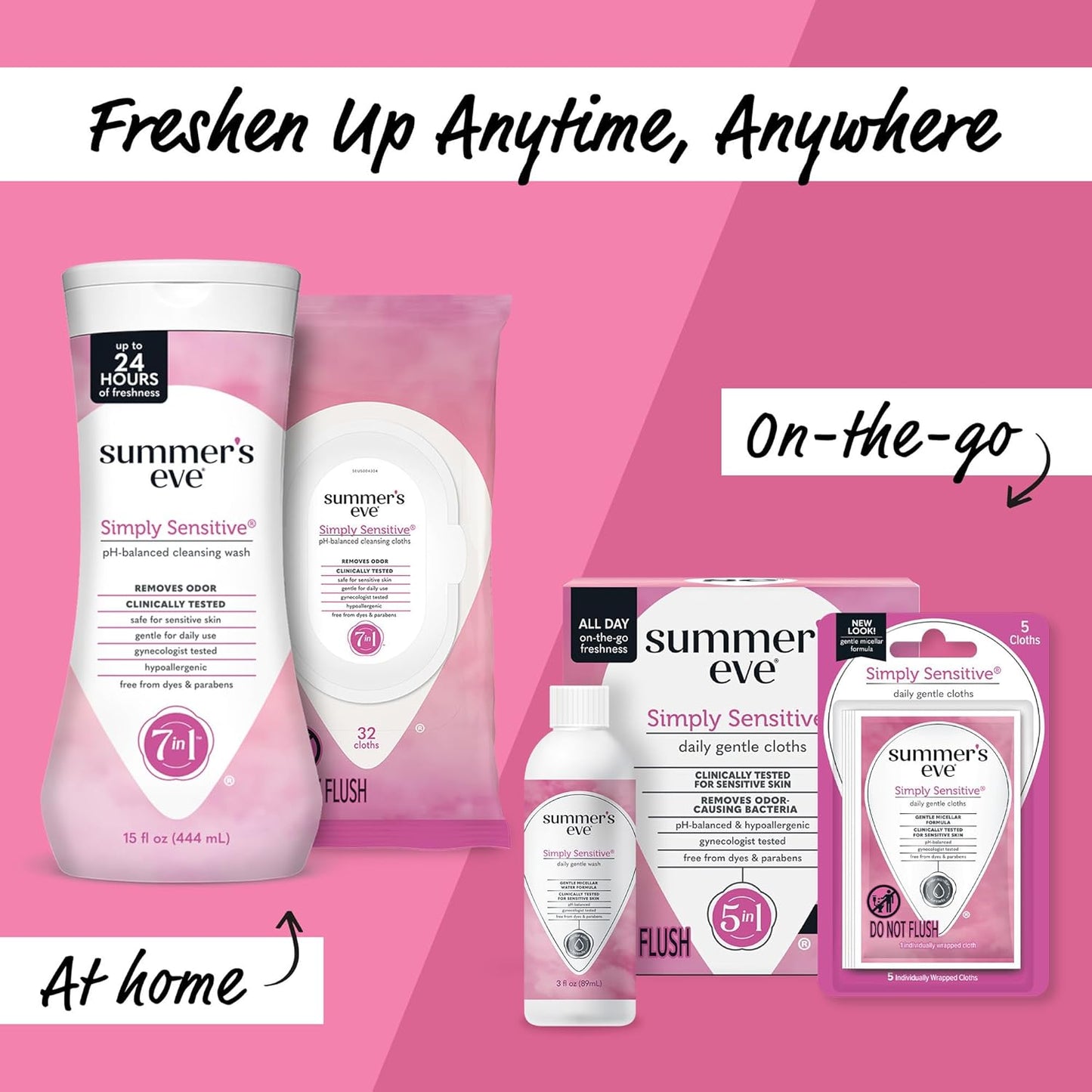 Summer's Eve Simply Sensitive All-Over Daily Feminine Wash, Gentle pH-Balanced Body Wash for Women, Removes Vaginal Odor, 15 Fl Oz