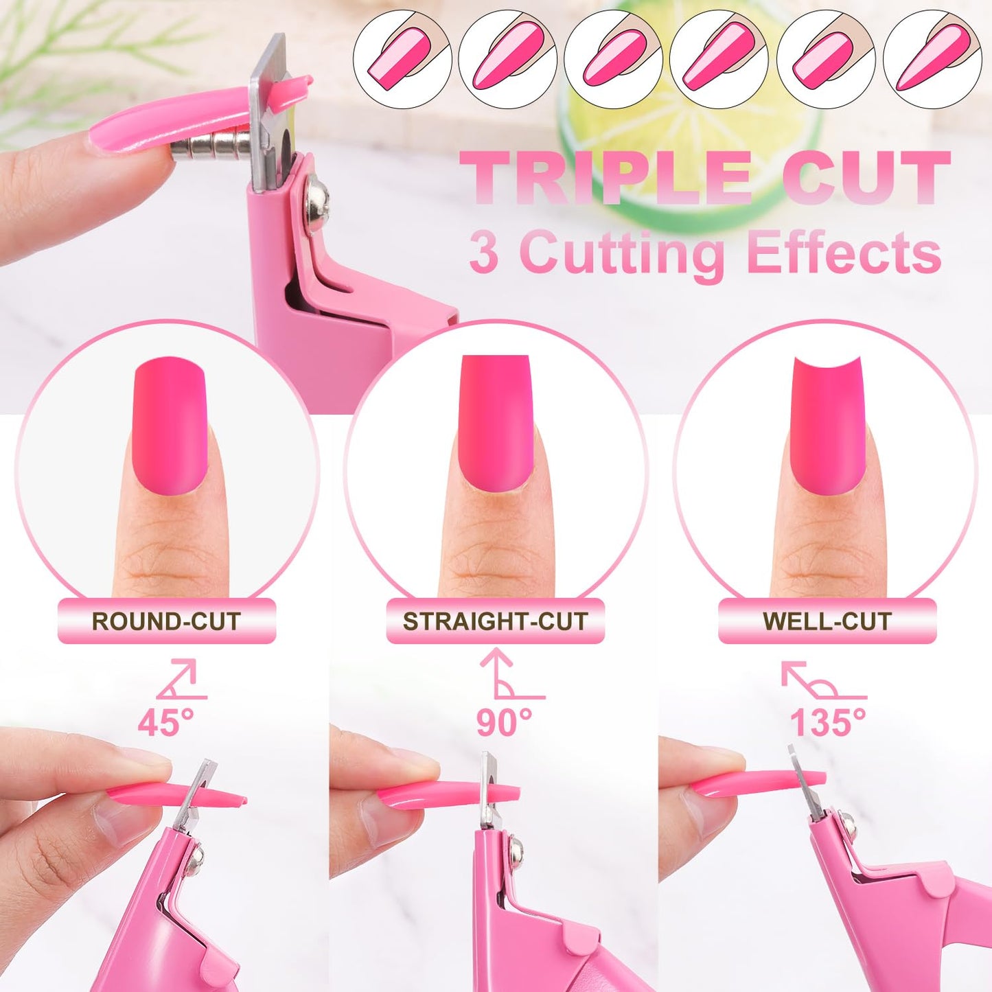 Light Pink Premium Nail Clippers with Magnets Sizers for Acrylic Nails, Artificial Fake Nail False Nail Tip Cutter Trimmer Manicure Pedicure Sharp Blade Clip Tool For Salon Home Art Beauty