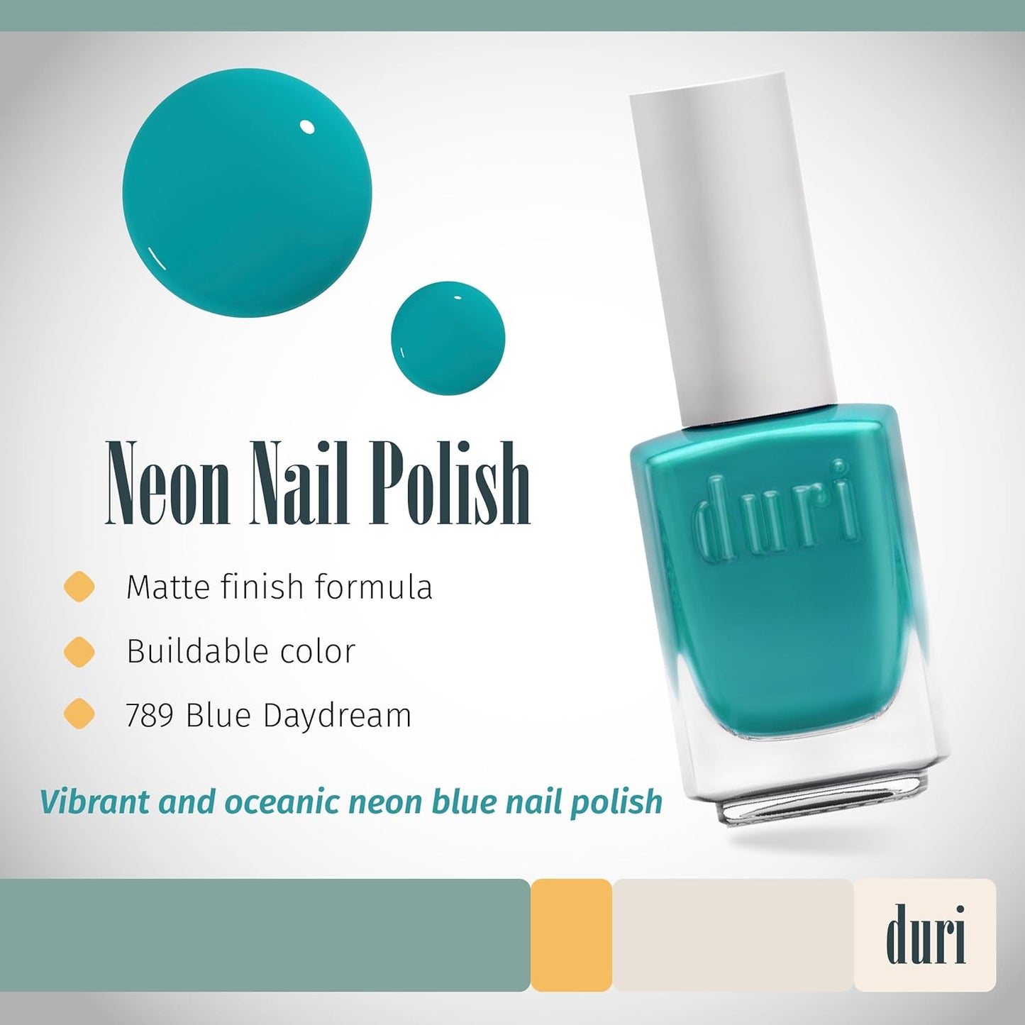 duri 789 Blue Daydream - Neon Blue Nail Polish, Semi Matte, Quick Drying, Lasting, 0.45 Fl Oz