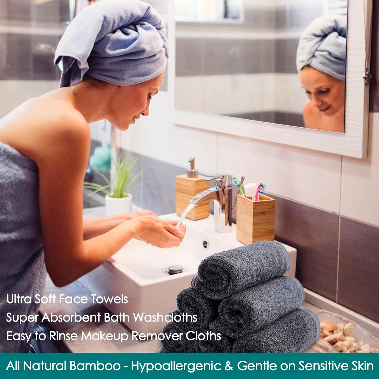 Face Towels 6 Pack, 13x13 inch Extra Large Grey Wash Cloths on Sensitive Skin, Super Soft and Gentle Bath Washcloths for Face and Body, Easy to Rinse Fast Dry Makeup Remover Eraser Face Cloths