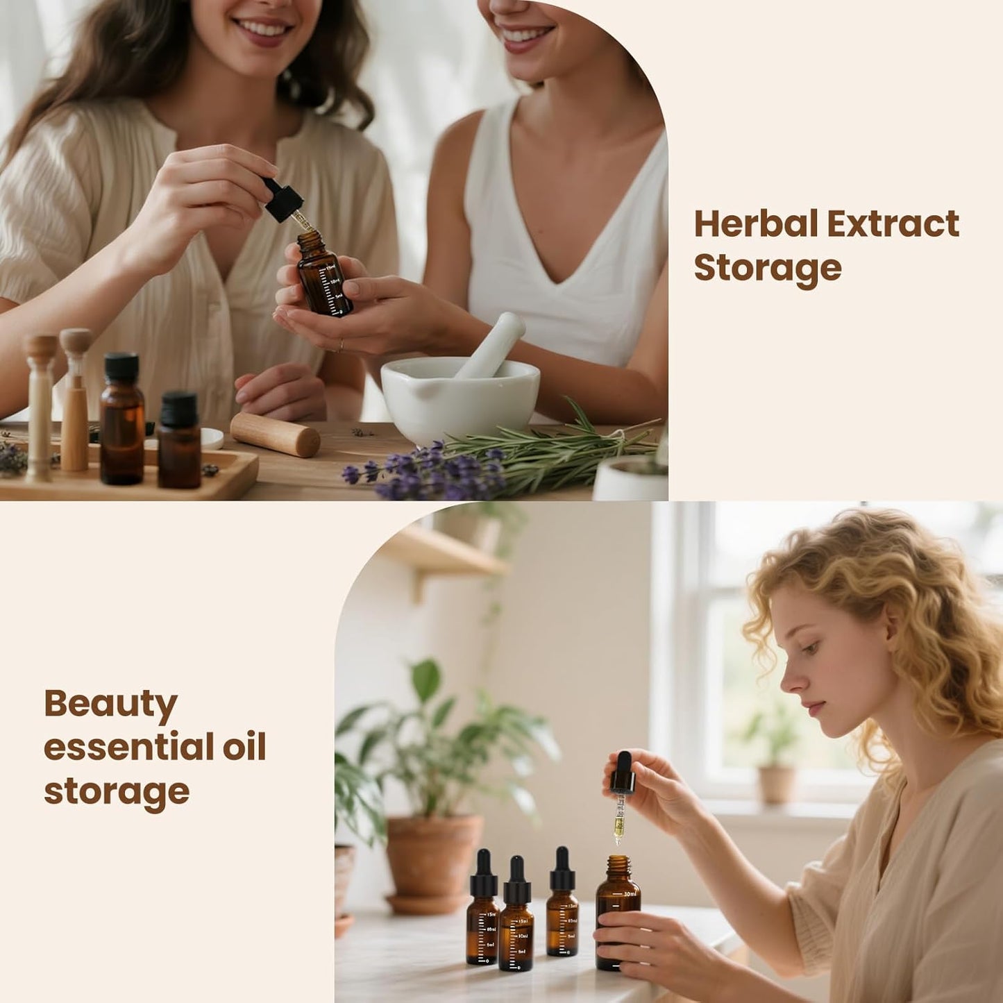 50 Pcs 1/2oz Amber Glass Dropper Bottles with Measurement, 15ml Leakproof Tincture Bottles with Funnels, Eye Droppers, Extra Caps & Labels, Refillable Empty Bottle for Tinctures, Essential Oils