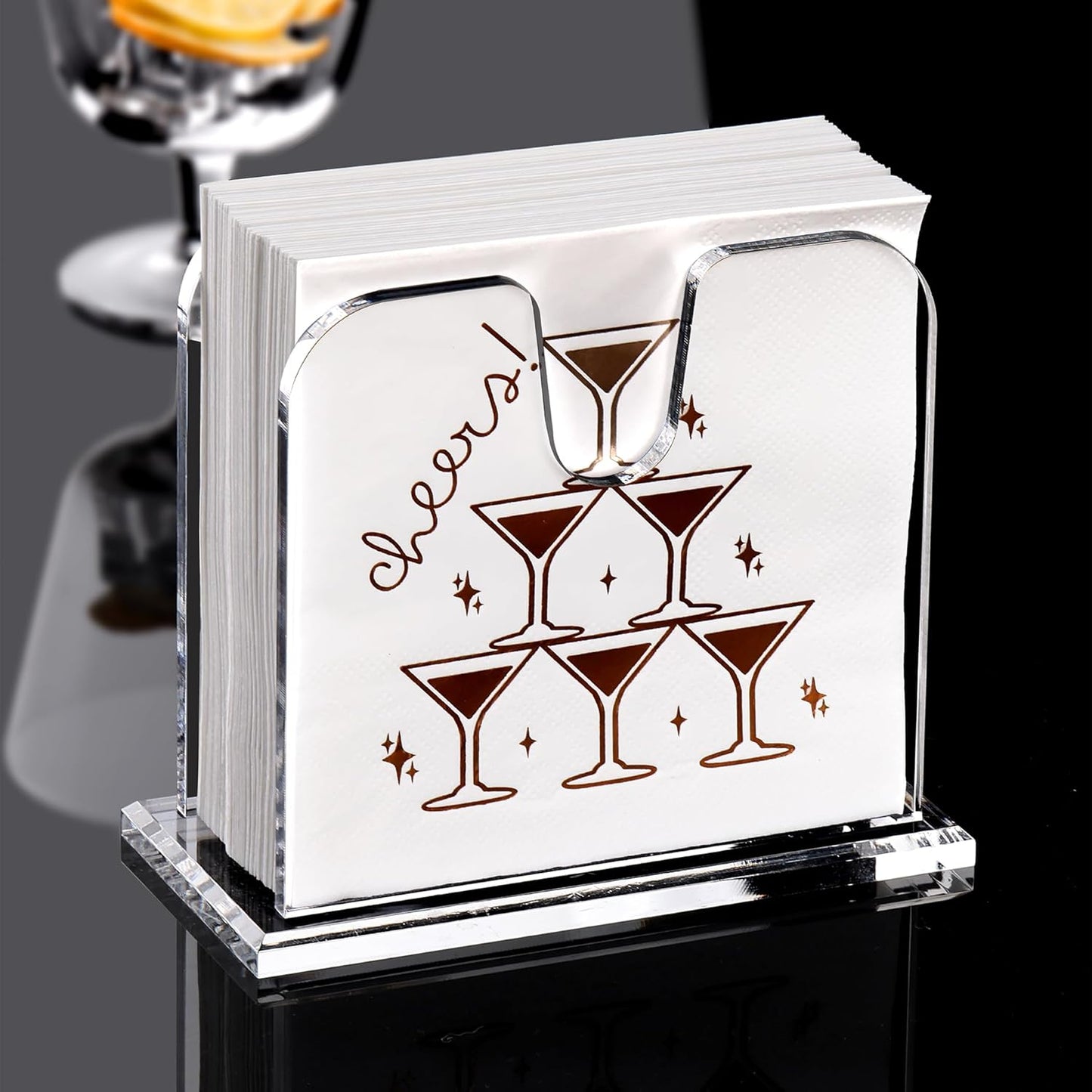 DINGHUO Acrylic Cocktail Napkin Holder for Table, (5" x 5") Clear Beverage Napkin Dispenser with 8mm Thickened base, Large Capacity Napkin Box for Kitchen, Restaurant, Bar, Dinner, Home Decor