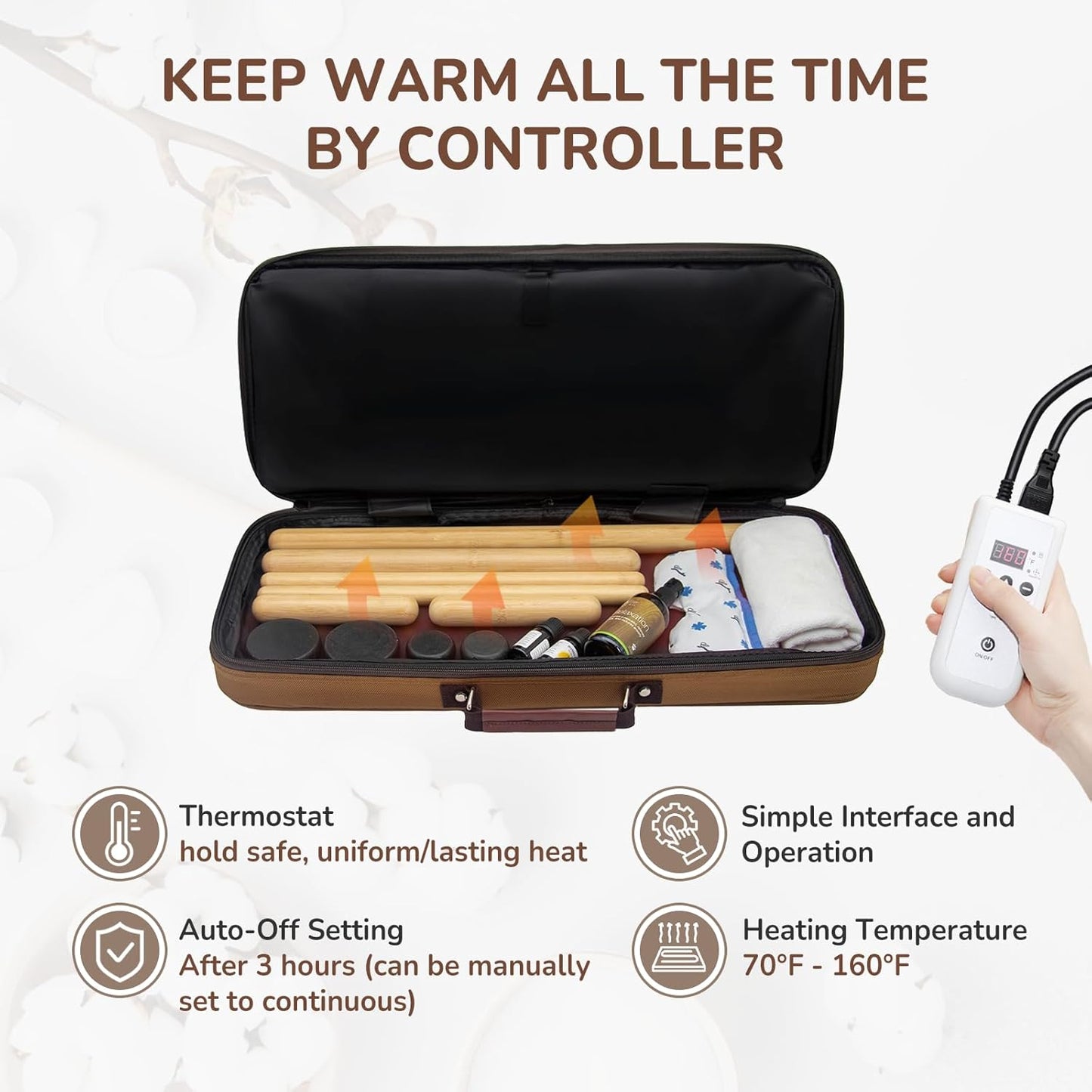 Portable Massage Stone Warmer Electric Spa Bamboo Massage Heater Professional Portable Salon Case with 12 Bamboo Sticks (Bag with 12 Sticks)