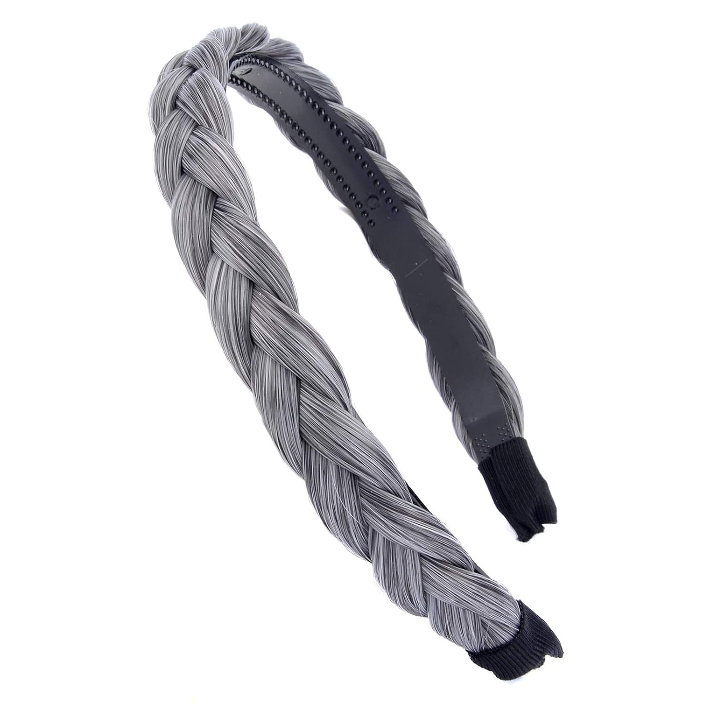 DIGUAN Width 0.6 inches Narrow Synthetic Hair Plaited Headband Braid With Teeth Hair Band Accessories for Women Girl (Dark Gray)