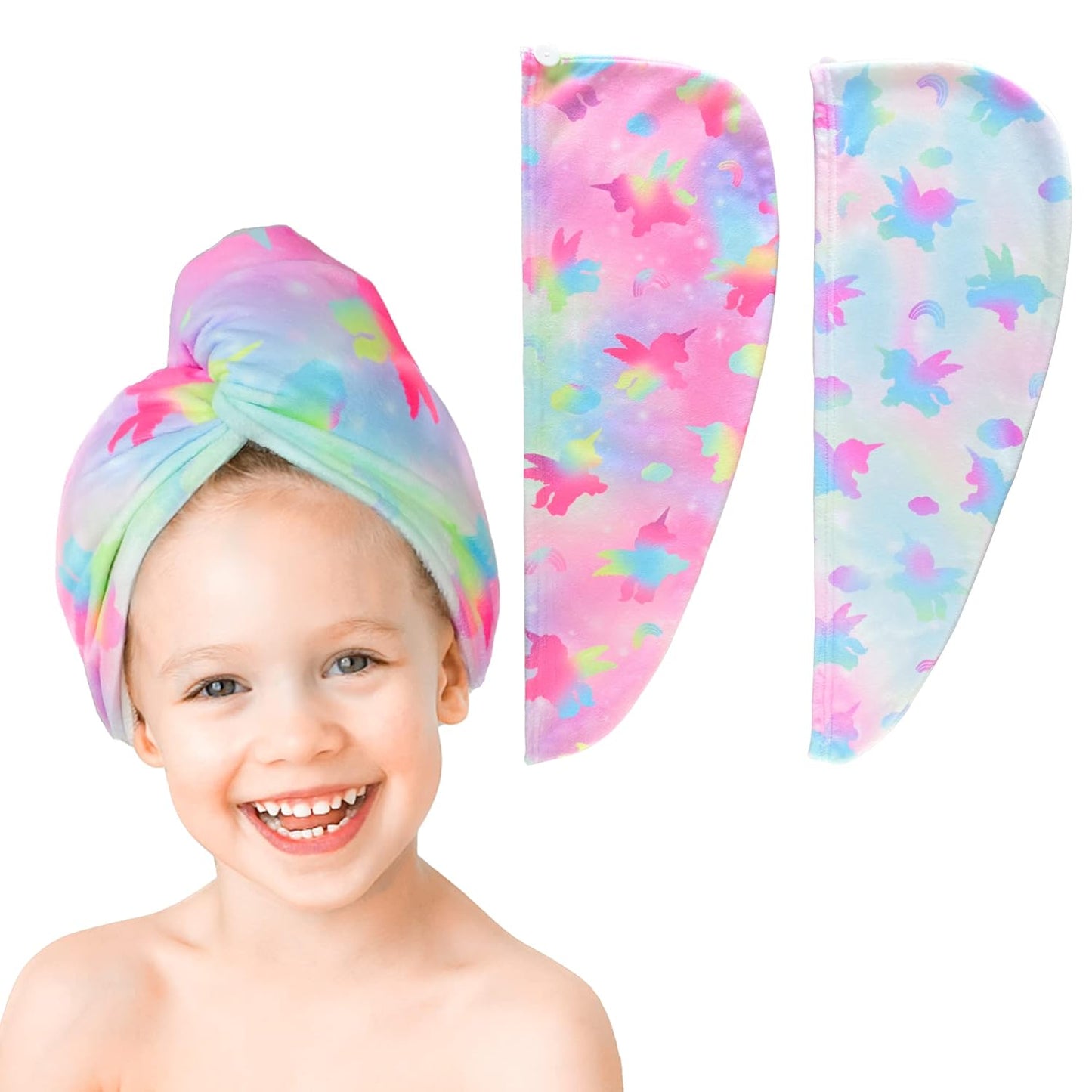 ELLEWIN Microfiber Hair Towel Wrap for Kids Girls 2 Pack Hair Turban Drying for Women Gifts Set Absorbent Quick Dry Twisty Anti Frizz Towel for Curly Long Thick Hair