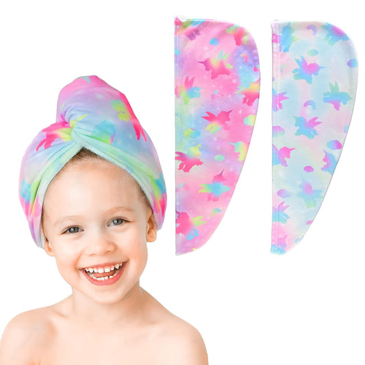 ELLEWIN Microfiber Hair Towel Wrap for Kids Girls 2 Pack Hair Turban Drying for Women Gifts Set Absorbent Quick Dry Twisty Anti Frizz Towel for Curly Long Thick Hair