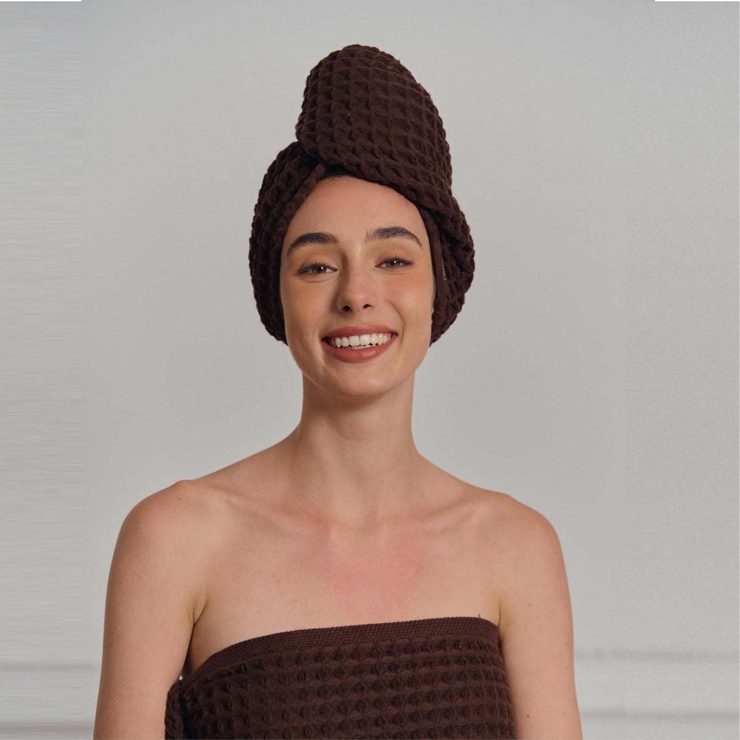 Hair Towel | 100% Cotton Silk Hair-Drying Waffle Wrap Turban for Women, Ultra-Absorbent, Anti Frizz, Hair Damage Protection for Straight and Curly Hair (Dark Cocoa, 1 Pack)