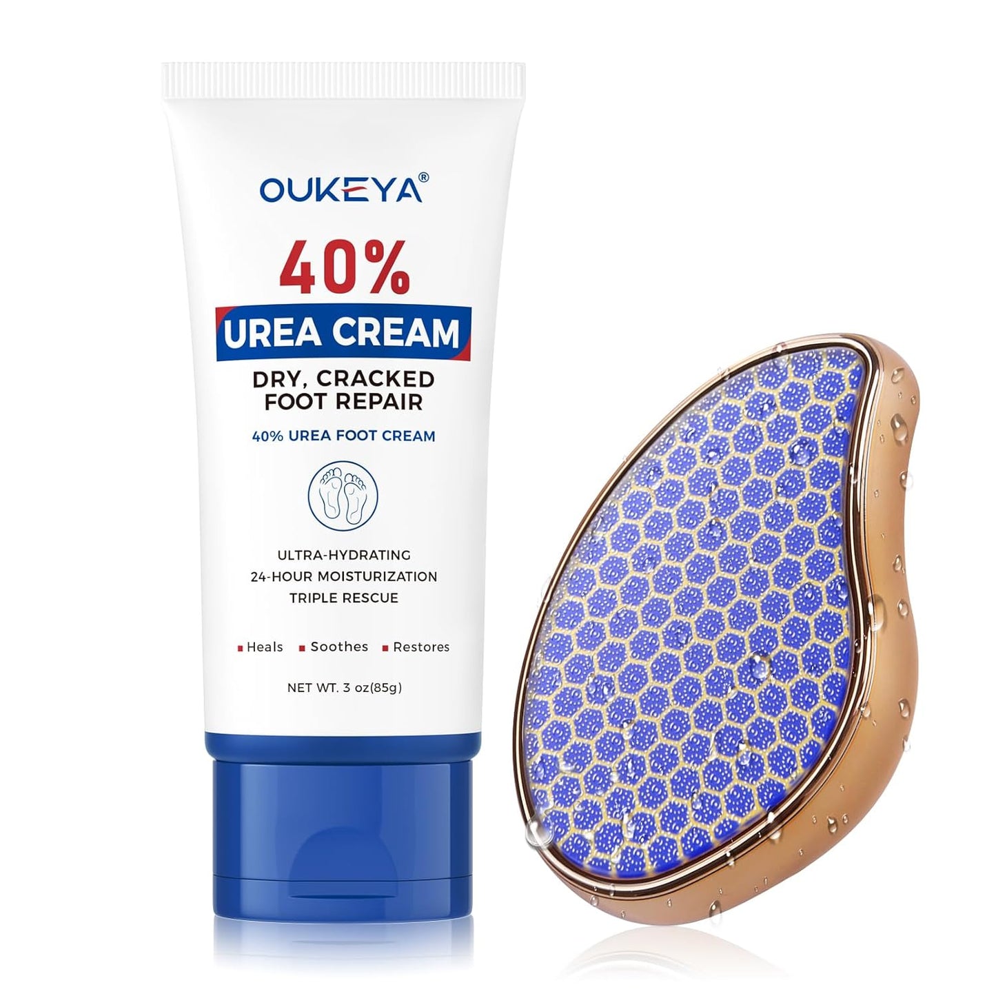 OUKEYA Urea Cream 40 Percent Tube, Urea Cream 40 Percent For Feet Maximum Strength, with Foot Callus Remover, Nano Glass Foot File