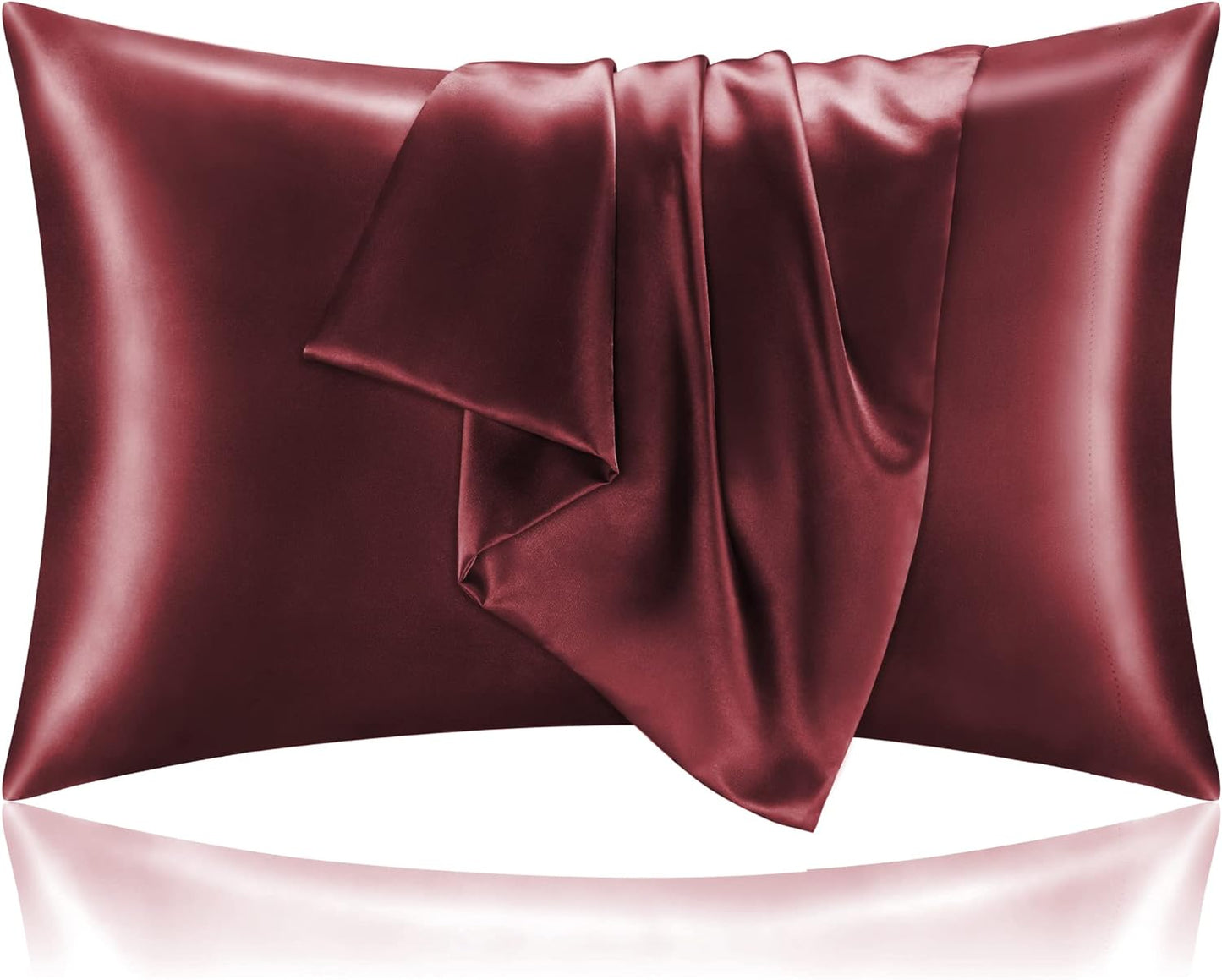BEDELITE Satin Pillowcase for Hair and Skin, Super Soft and Cooling Similar to Silk Pillow Cases 2 Pack with Envelope Closure, Gift for Women Men(20"x30" Queen Size, Burgundy)