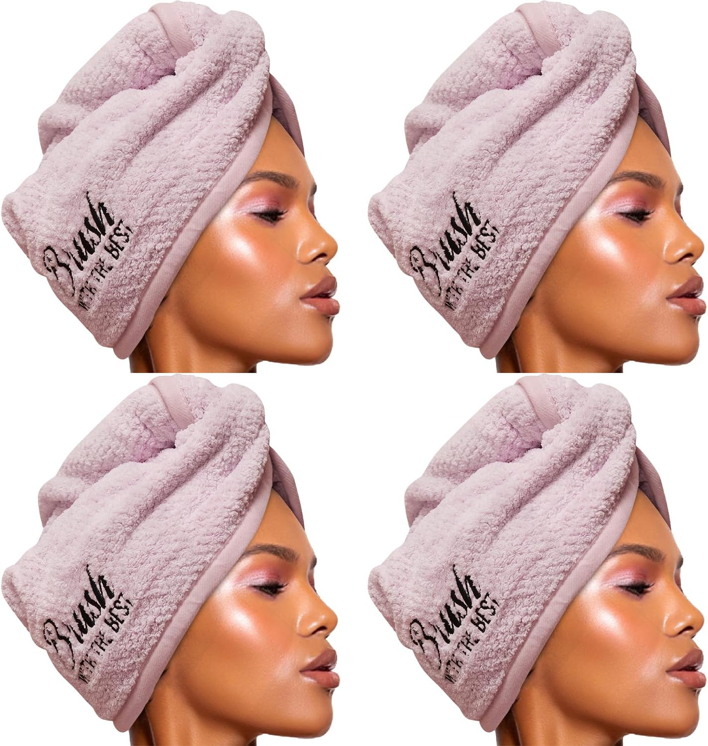 Felicia Leatherwood Microfiber Hair Towel Wrap - Quick Drying, Anti Frizz & Gentle on Hair - Easy to Use, Saves Time, Lightweight & Compact - for Curly, Long & Thick Hair - Lavender - 4 Pack