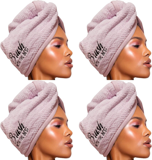 Felicia Leatherwood Microfiber Hair Towel Wrap - Quick Drying, Anti Frizz & Gentle on Hair - Easy to Use, Saves Time, Lightweight & Compact - for Curly, Long & Thick Hair - Lavender - 4 Pack