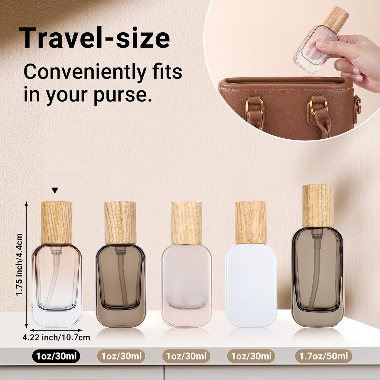 Segbeauty 1oz Glass Empty Lotion Bottles, 4pcs Small Travel Size Containers for Creams, 30ml Mini Lotion Pump Bottle Refillable Pumps Dispenser, Gray Brown Liquid Dispenser with Pump for Travel