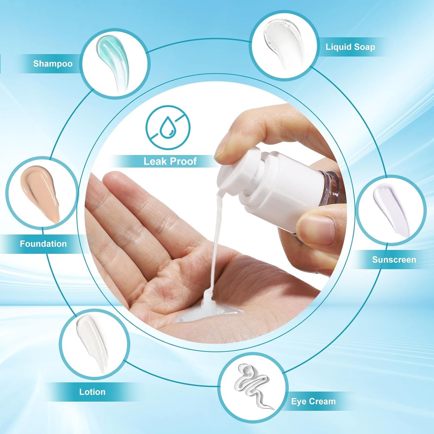 18 Pack Bubimon Airless Pump Jars, 1.7/1/0.7/0.34oz Cosmetic Containers, Leak Proof Refillable jar for Toiletries, Cream Lotion, Eye Cream, Liquid, Foundation, Shampoo (BPA Free)