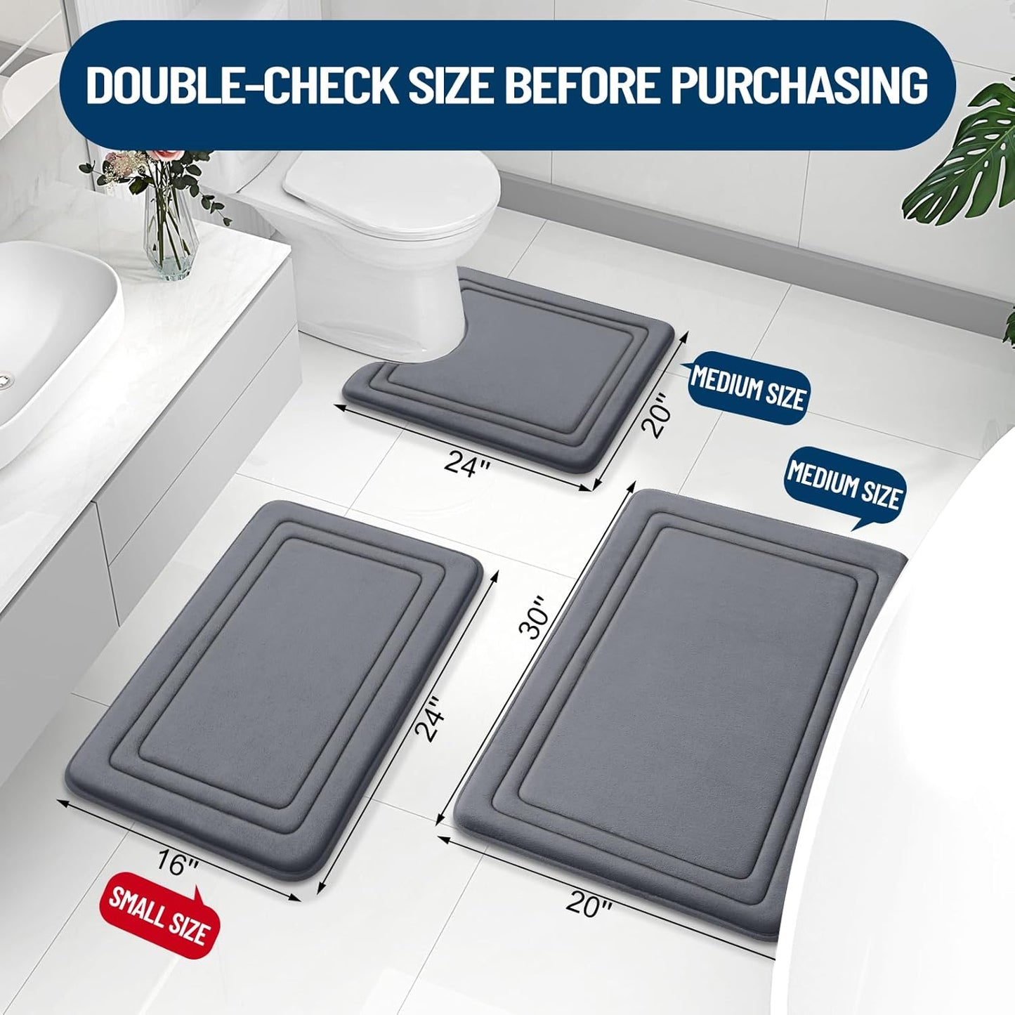 Grandaily Memory Foam Bath Mat Rug 59x24, Ultra Soft, Non-Slip and Absorbent Bathroom Rugs, Machine Wash Dry, Comfortable Bath Carpet for Bathroom Floor, Tub and Shower, Dark Grey