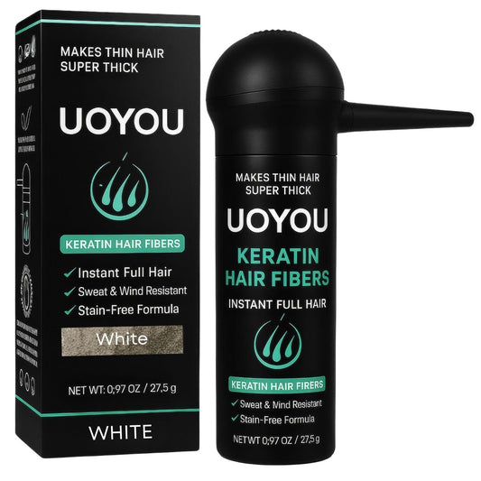 WHITE Hair Fibers for Thinning Hair 27.5g Bottle with Applicator | Undetectable & Natural Keratin Hair Fibers Concealer for Hair Loss for Men and Women | Hair Building Fibres Powder [WHITE]