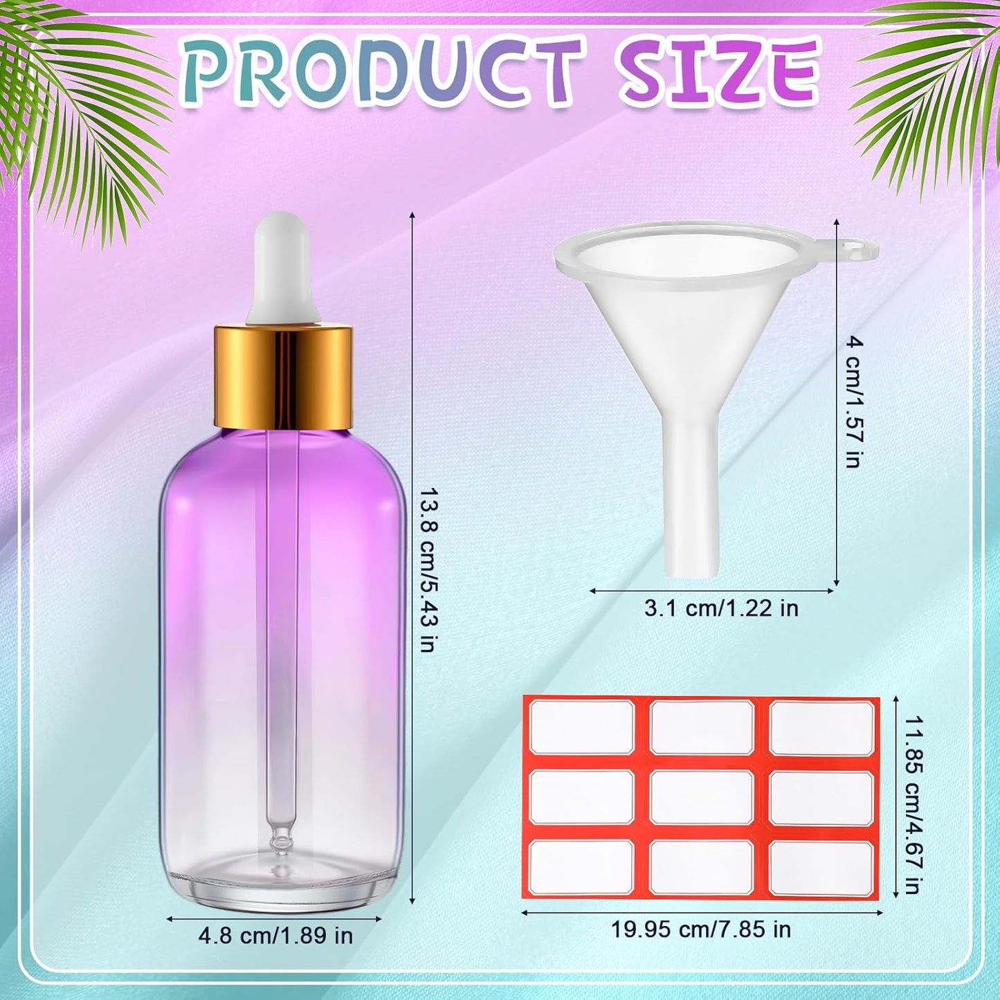 Dandat 50 Pack 4 oz Glass Dropper Bottles Leakproof 120 ml Glass Tincture Bottles with Eye Droppers, 4 Funnels, 54 Labels for Essential Oil Perfumes Hair Oil(Purple Gradient)