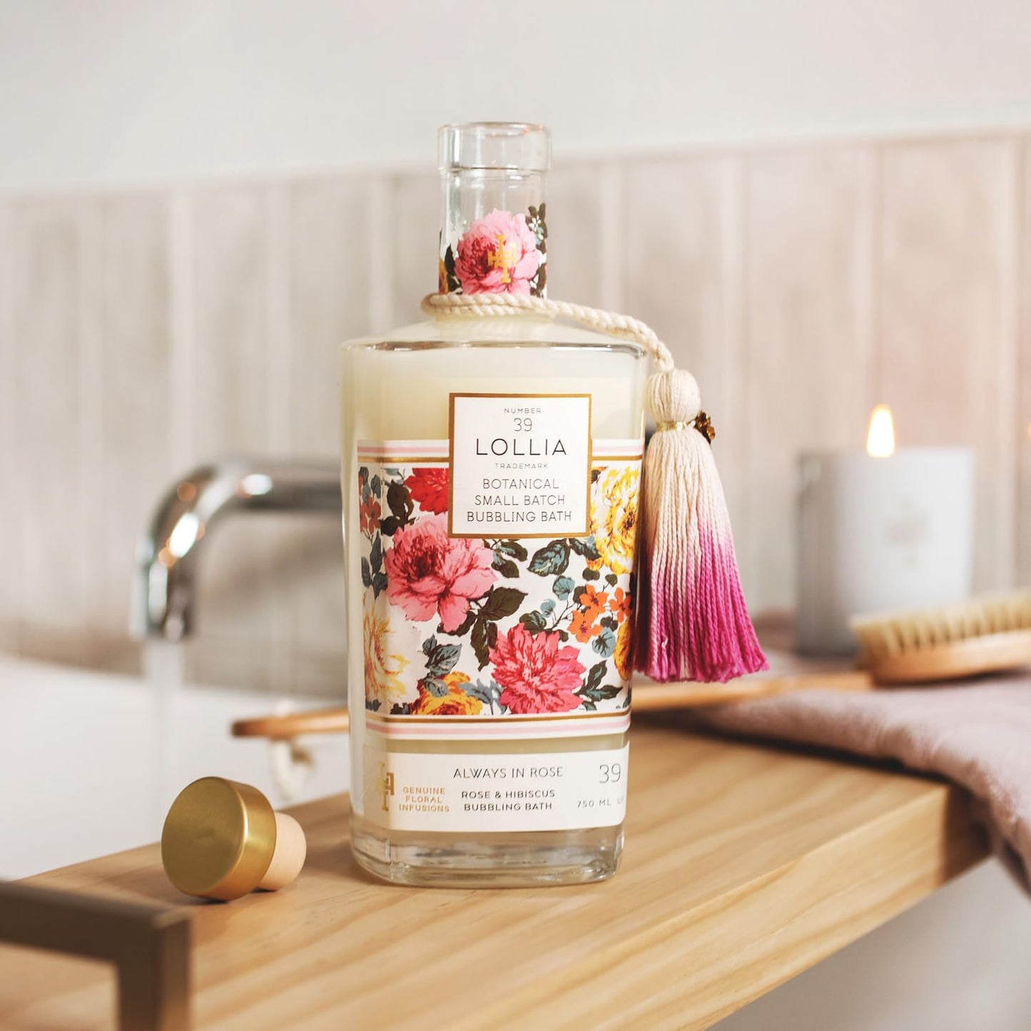 Lollia Always in Rose Bubble Bath, 25 fl. oz., Rose & Hibiscus Scent, Soothing Moisture-Rich Bubbling Skin Care with Hydrating Ingredients, Enchanting Floral Beauty Soap for Women